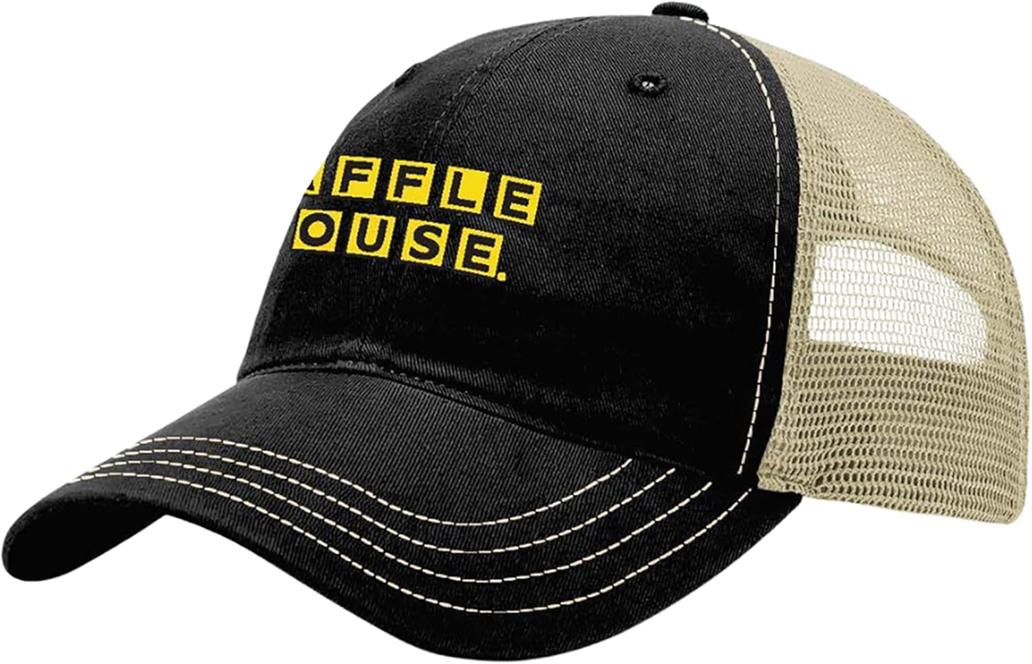 Waffle House Trucker Hat for Men – Garment Washed Mesh Back Cap, Relaxed Fit Adjustable Snapback, Soft Cotton Twill Front, Breathable Casual Trucker Hats