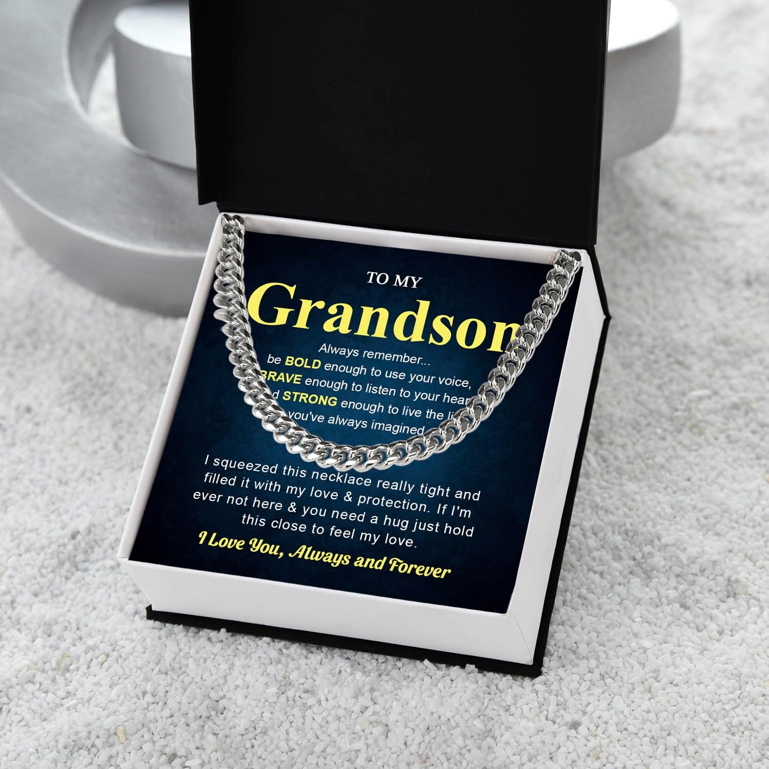 To My Grandson Necklace From Grandpa, Grandma And Grandsons Necklace, Grandson Birthday Card, Grandsons Gifts From Grandma Grandpa, Christmas Gifts For Him With Message Card - Image 2