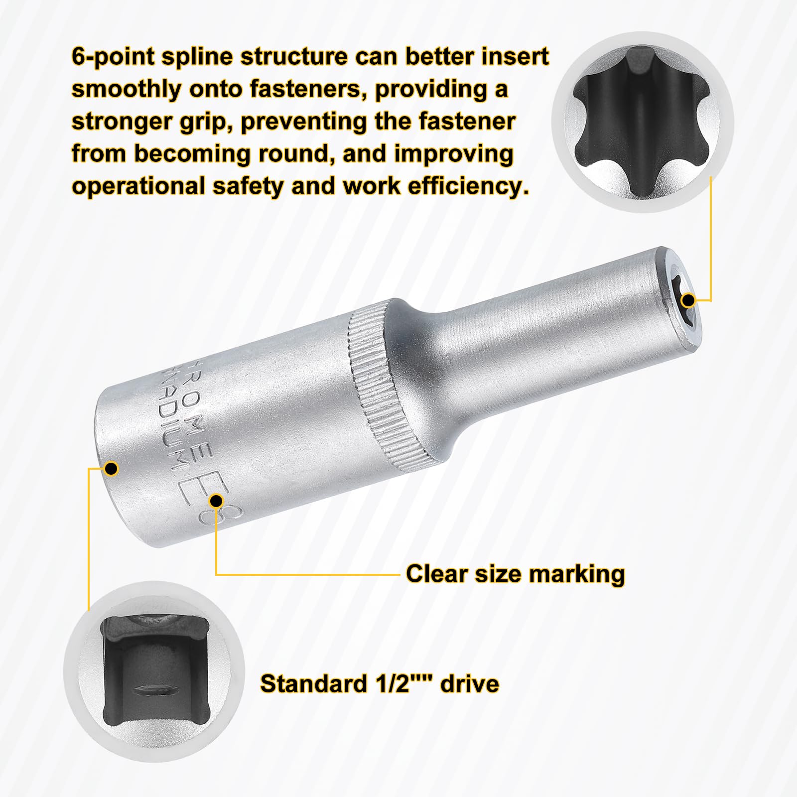 Uxcell 1/4-Inch Drive External Torx Shallow Socket Set E4 E5 E6 E7 E8...