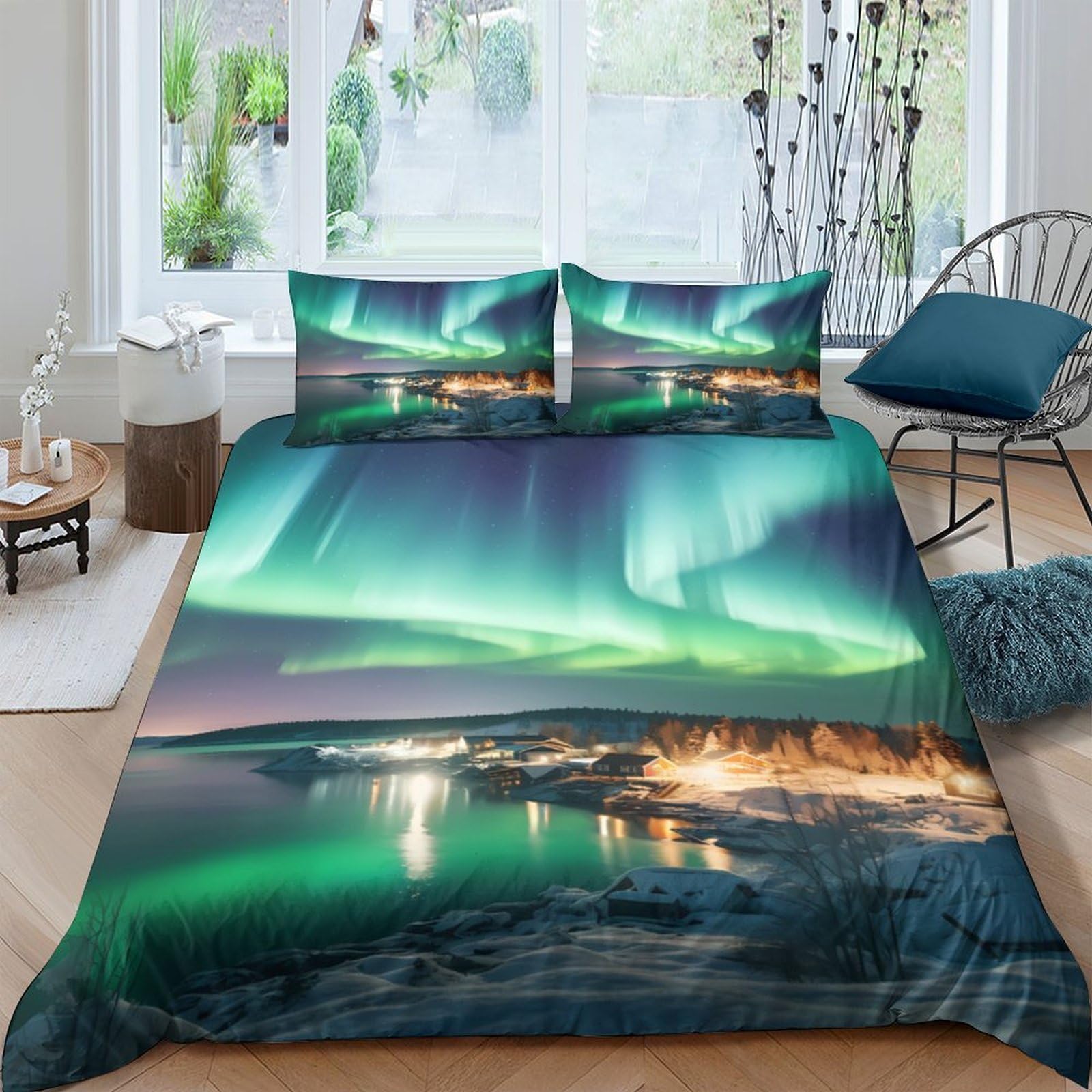 Ctjqhvkz Style-1 3D Printed Northern Lights Fitted Sheet Microfiber Soft Breathable Aurora Mattress Cover For Bedroom Dorm Decor Single（135X200cm）
