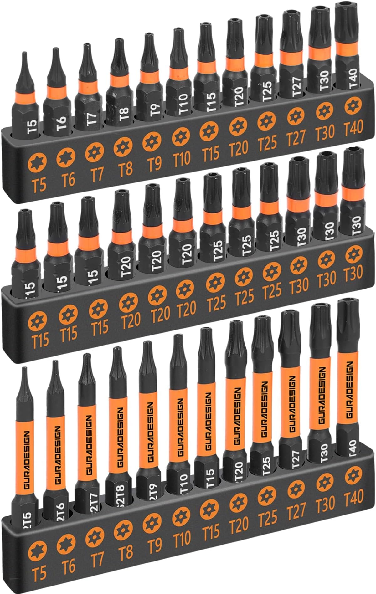 GURADESIGN 36-Piece Torx Bit Set, Tamper Resistant Star Bits Set,Security Torx Bit Set, T5 - T40, S2 Steel, 1"" and 2.38"" Long, Black, LY024