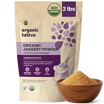 Organic Tattva Jaggery Powder 2 lbs - Unique Powdered Sugar Substitute - Traditional Indian Gur Powder - Indian Sweetener with Zero Additives - USDA Certified Organic Sugar Substitute