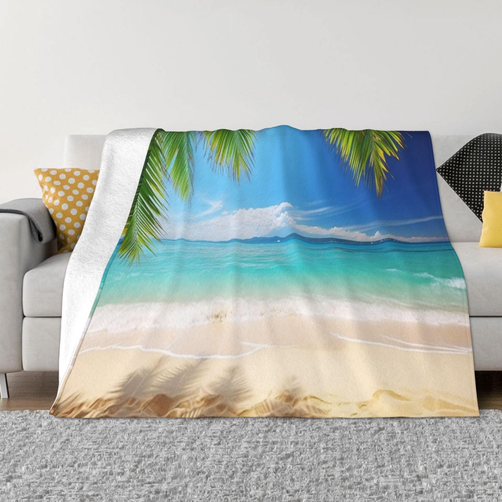 Couverture flanelle légère contre les nuits fraîches motif palmier