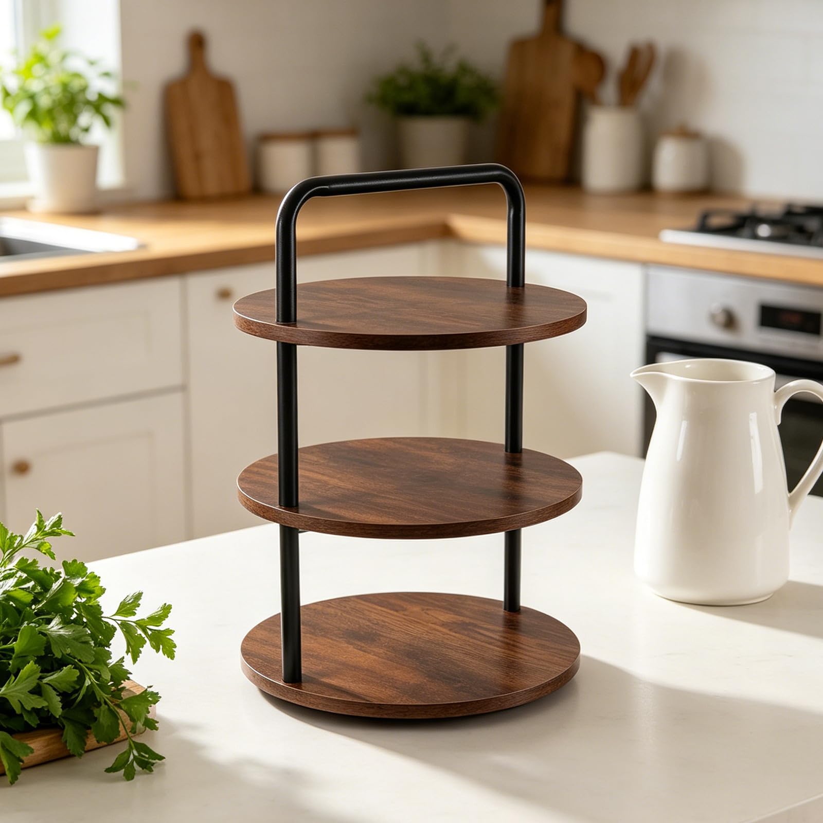 Zerodeko Porta Pizza a 3 Livelli in Ferro e Legno per Feste e Matrimoni, Accessorio Cucina Sicuro per Servire Ingredienti Pizza in Stabile e Modulare