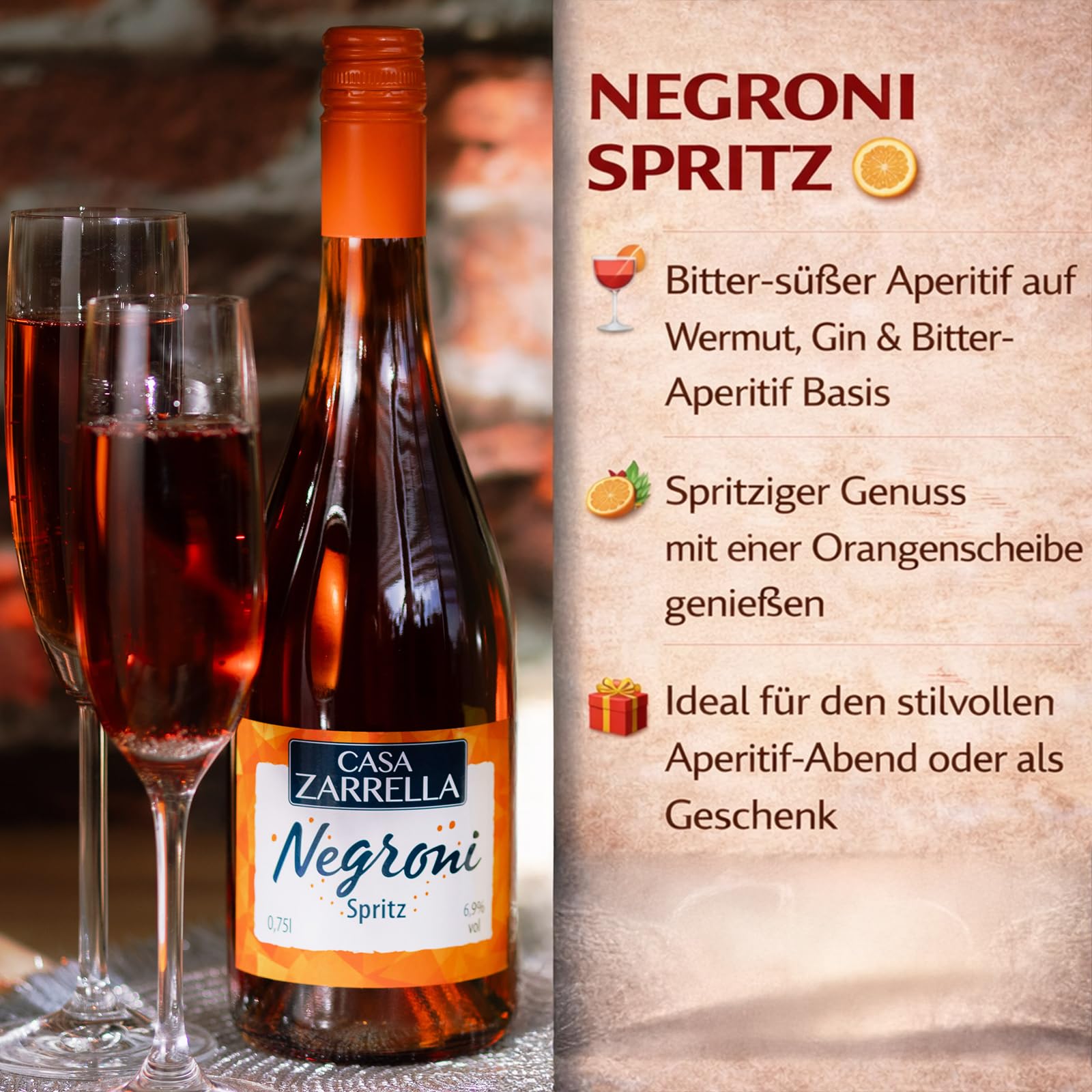 Casa Zarrella Romantik-Box für Genießer mit Alkohol – Romantische Antipasti Geschenkbox mit 6 italienischen Spezialitäten & 2 Aperitif-Drinks