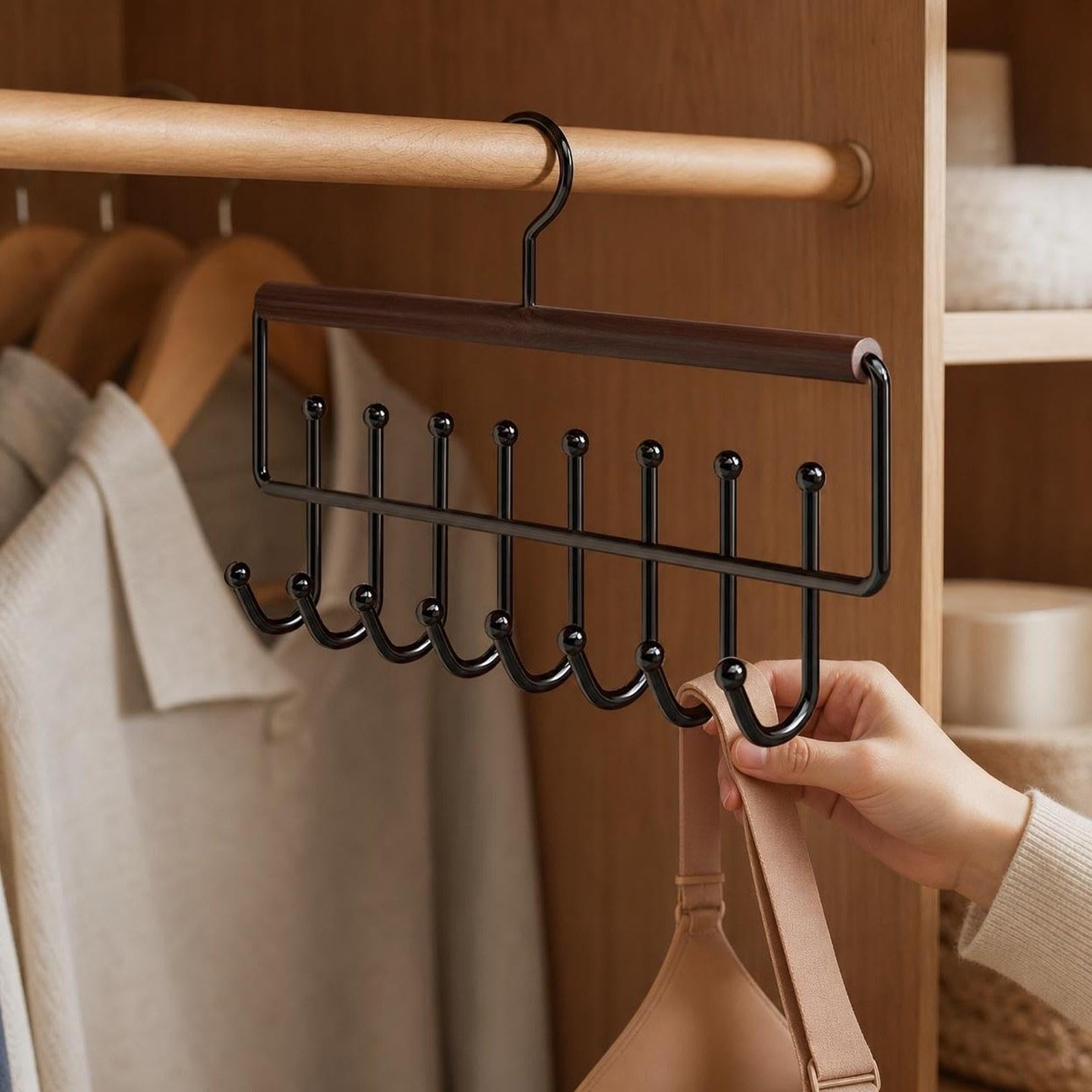 Organizador Metálico para Cinturones Y Corbatas (5 Piezas), Ideal para Armarios, Habitaciones de Estudiantes O Dormitorios Universitarios, Negro, Individual