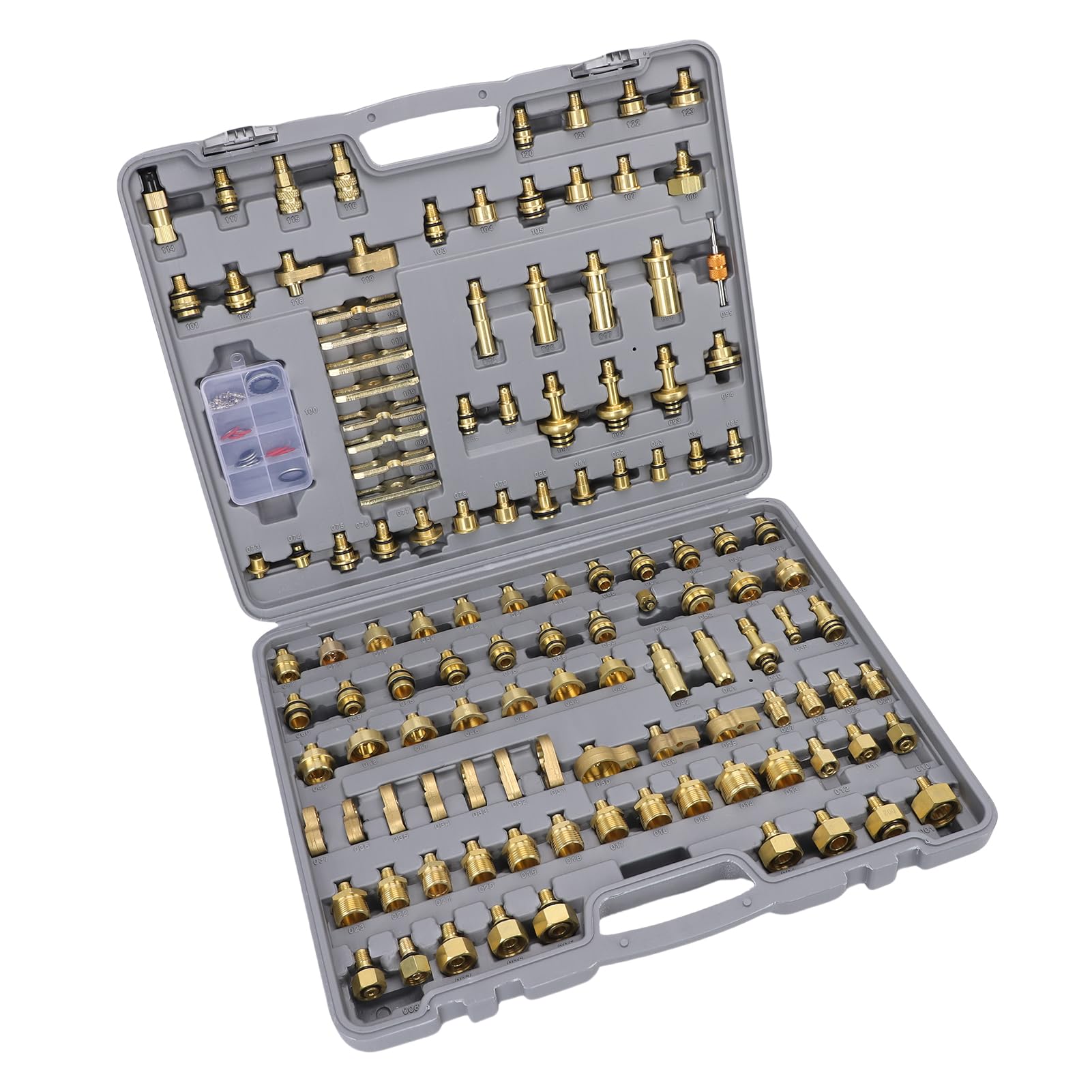 Naroote Kit de Detección de Fugas de CA Automotriz de 122 Piezas Kit de Prueba de Fugas de CA de Latón Probador de de Multifunción para Automóvil con Estuche Moldeado por