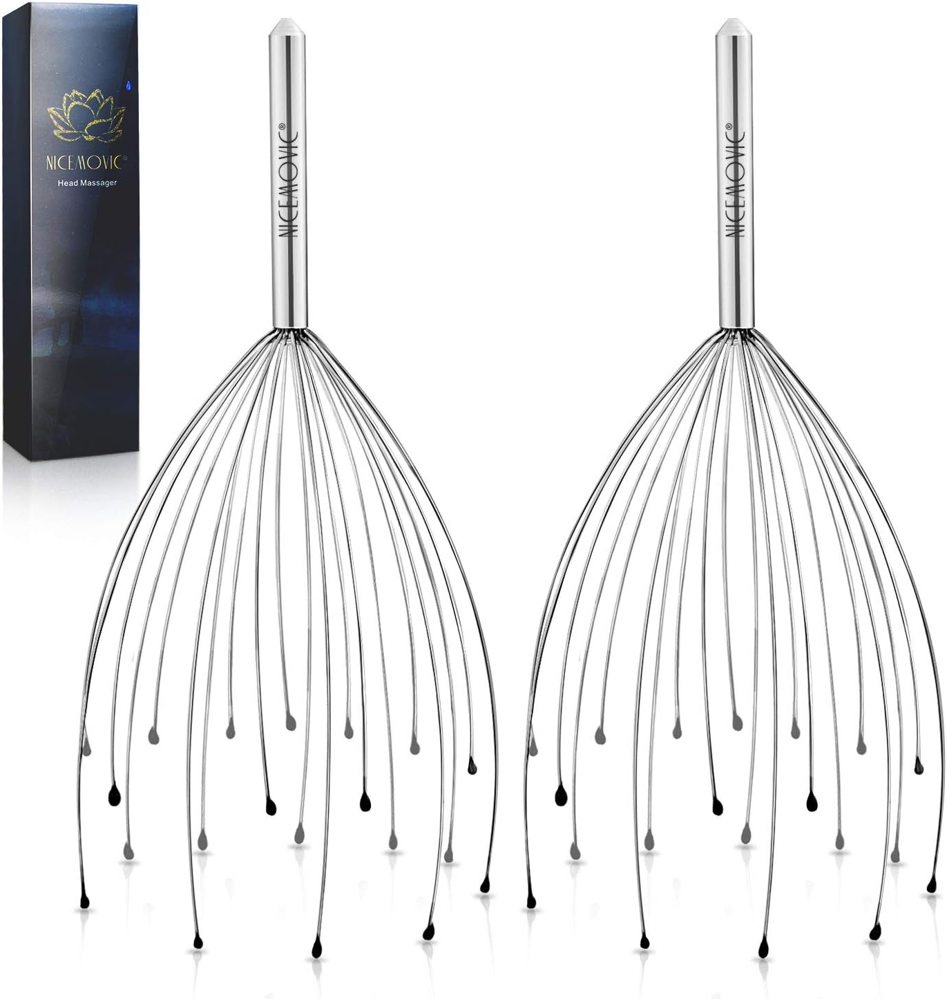 NICEMOVIC 2 Pack Scalp Head Massager with 20 Fingers Scalp Head Scratcher for Hair Stimulation Body Relaxing(Silver & Silver) : Health & Household