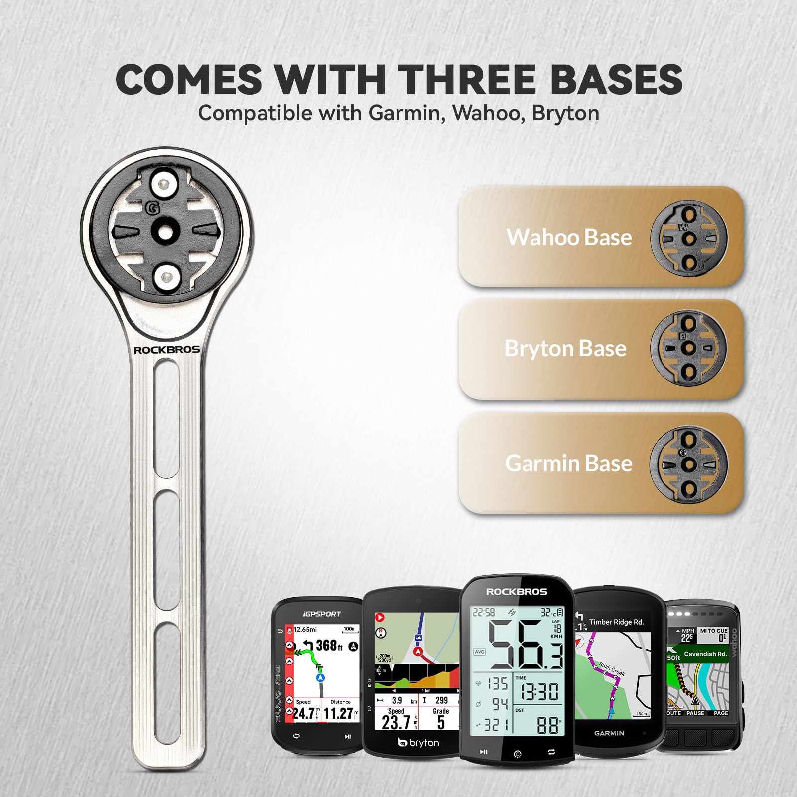 ROCKBROS Support Velo GPS Universel - Compatible Garmin Edge Wahoo & Accessoires - Montage Rapide sans Outil pour Vélo/VTT