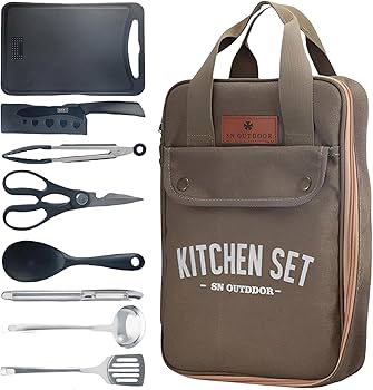 Amazon | 新しいアウトドアキャンプ調理器具セット、収納バッグ、8点