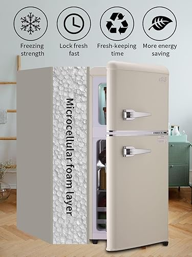 Miniatura 5 de Refrigerador con congelador retro de 3.5 pies cúbicos con control de termostato ajustable de 7 niveles, 2 puertas, ahorro de energía, congelador