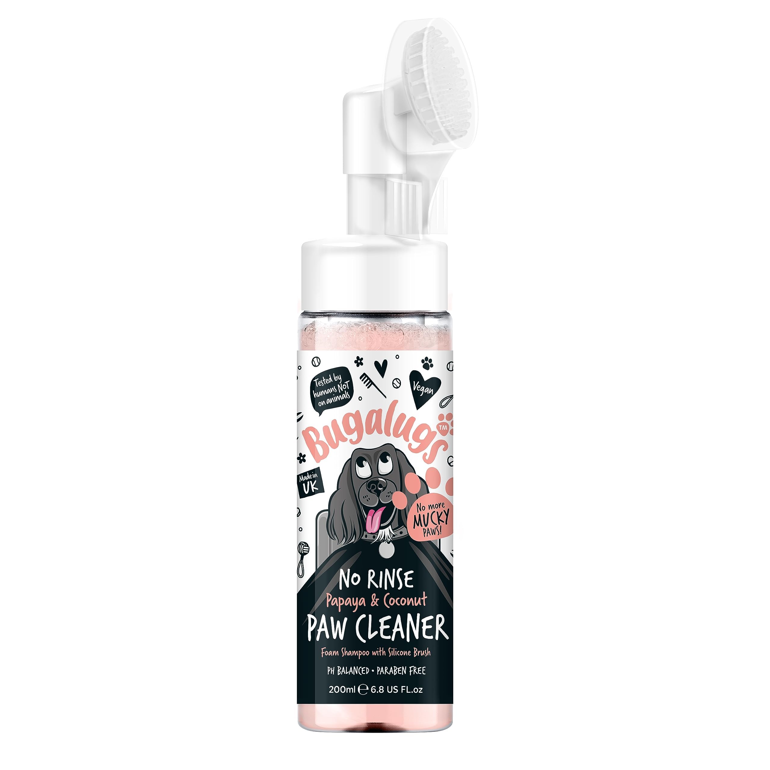 Bugalugs Dog Paw Cleaner No Rinse Foam Cat & Dog shampoo with Silicone Brush Head