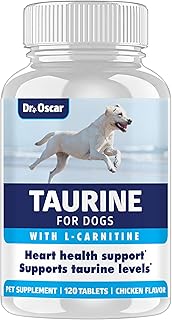 Taurine Supplement for Dogs Meets RDA of 500 mg per 25lbs Weight Unlike Most Alternatives, 120ct, Vet Endorsed for Enlarged Heart (DCM), Congestive Heart Failure (CHF) Taurine Deficiency, Heart Murmur