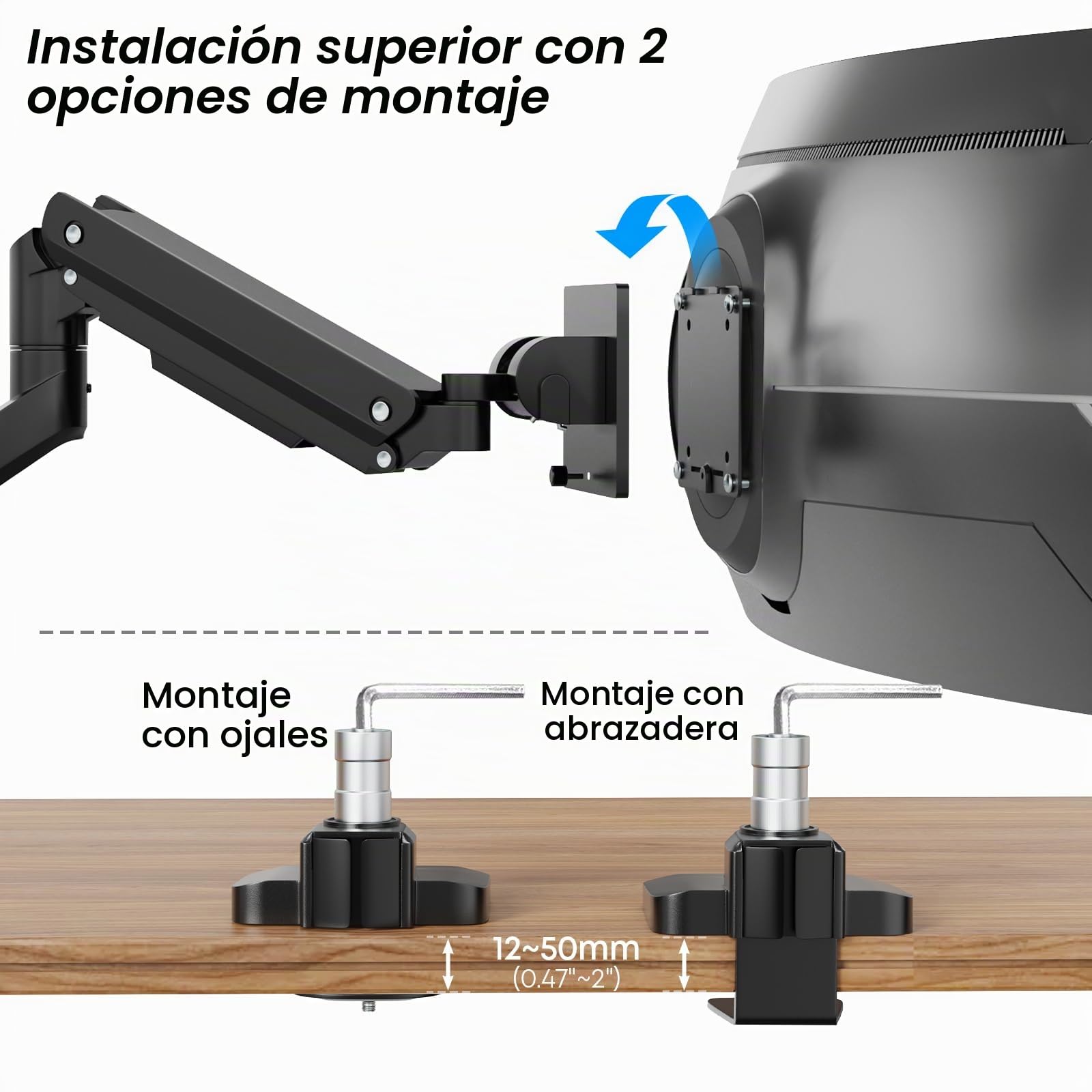 Soporte de Monitor para Pantalla Plana y Curvada de 17-49 Pulgadas, Robusto Soporte de Monitor de Gas con Altura Regulable con inclinaciones, Mayor Capacidad de Carga de 2 – 20 kg,VESA 75/100 mm