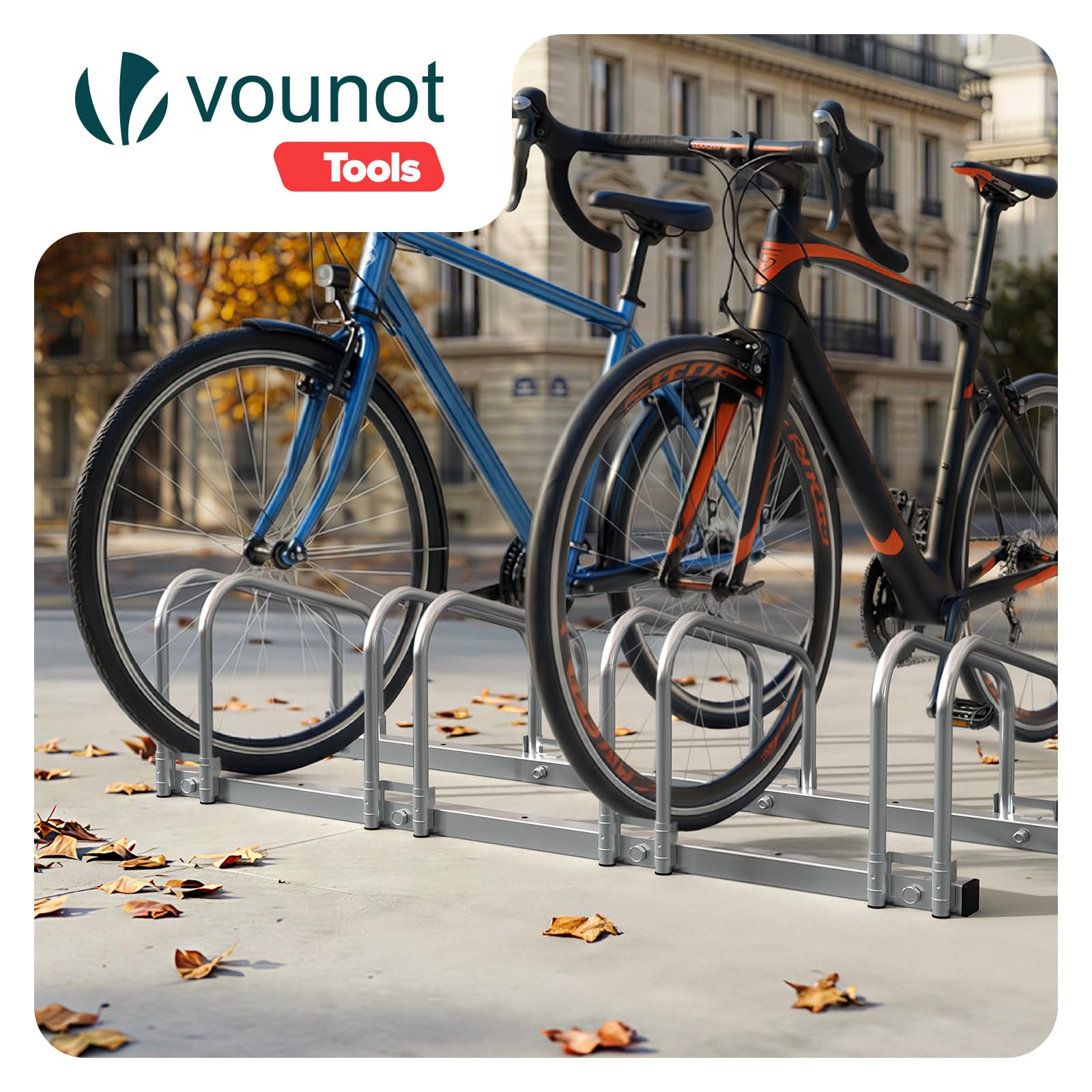 VOUNOT® Rastrelliera per Biciclette, Rastrelliera Portabici, Installazione a pavimento e parete, 4 Posti, Argento