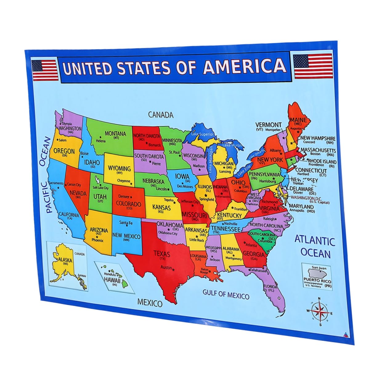 FUNOMOCYA Usa Map Educational Classroom Poster Bright And Versatile Geography Map for Teaching And Decoration Uv Paper Design
