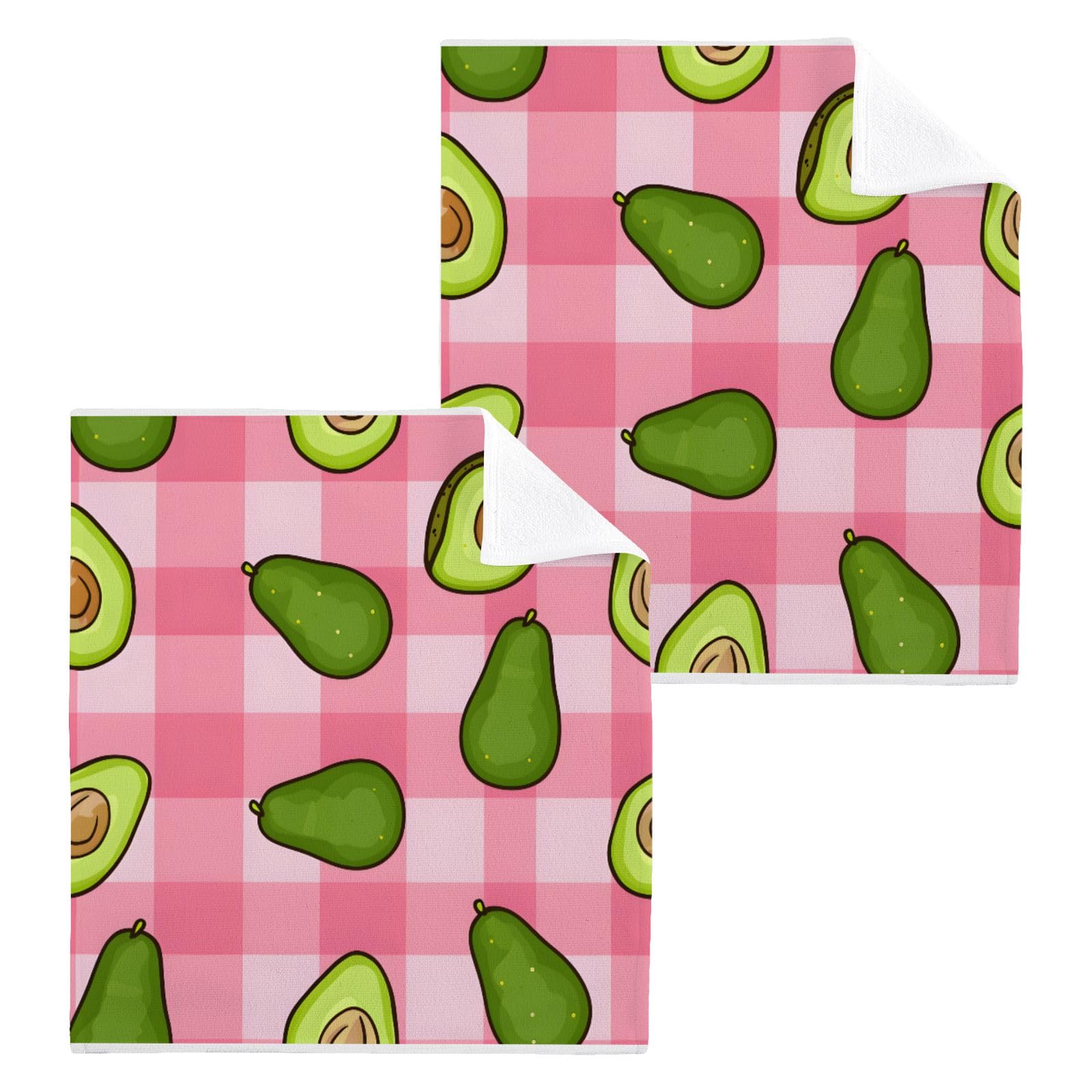 ALAZA Wash Cloth Set 100% Cotton Fingertip Towels Face Cloths Sets Avocado Pink Checkered Highly Absorbent Soft Feel Set of 2