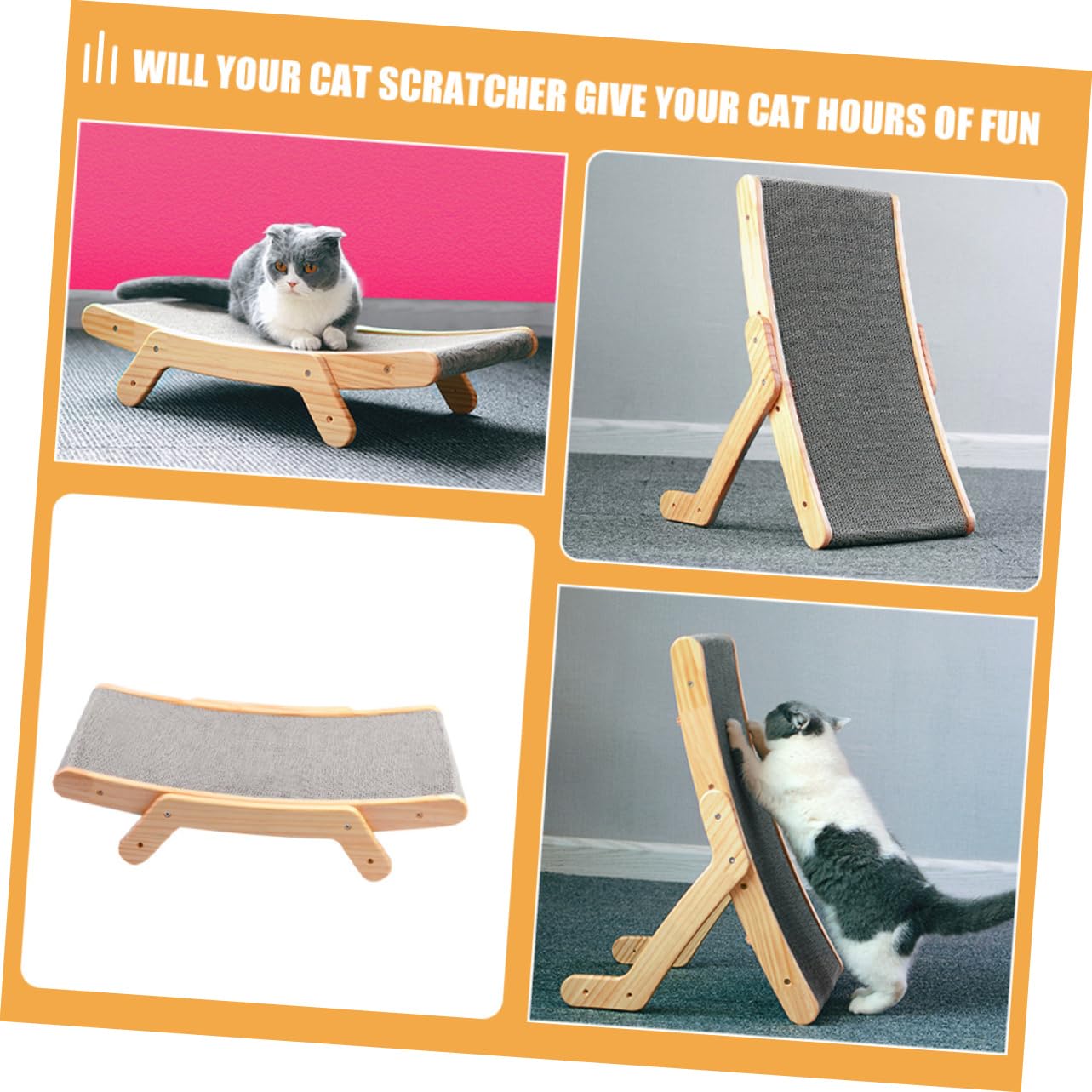 DOITOOL Rascador para Gatos de Madera y Cartón Ondulado Tabla de Moler Garras Juguete Rascador para Gatos Protector de Muebles para Uso en Interiores