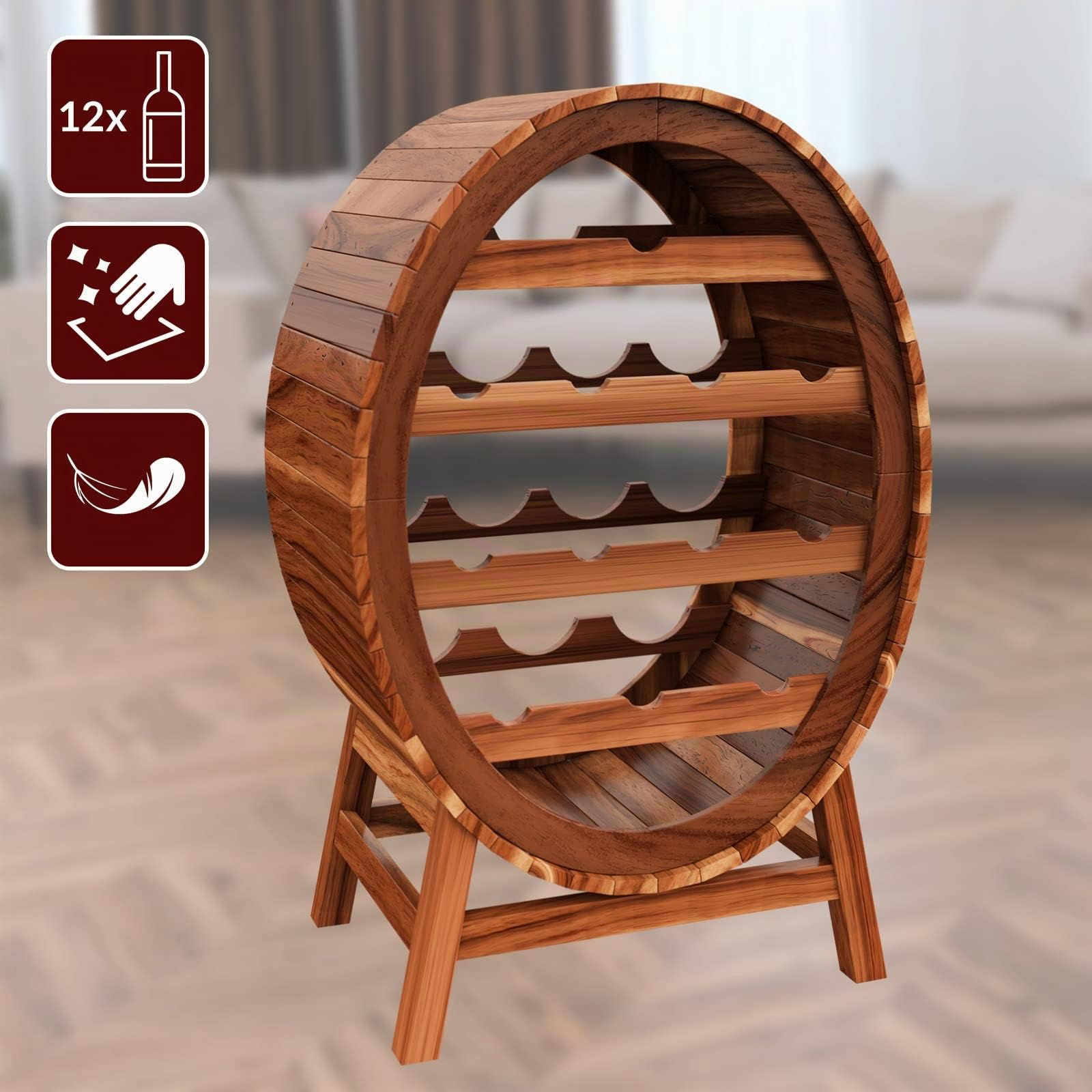 Casaria Étagère à vin 12 Bouteilles 90x50x30cm Range Bouteille 4 Niveaux Casier à vin en Bois tonneau déco