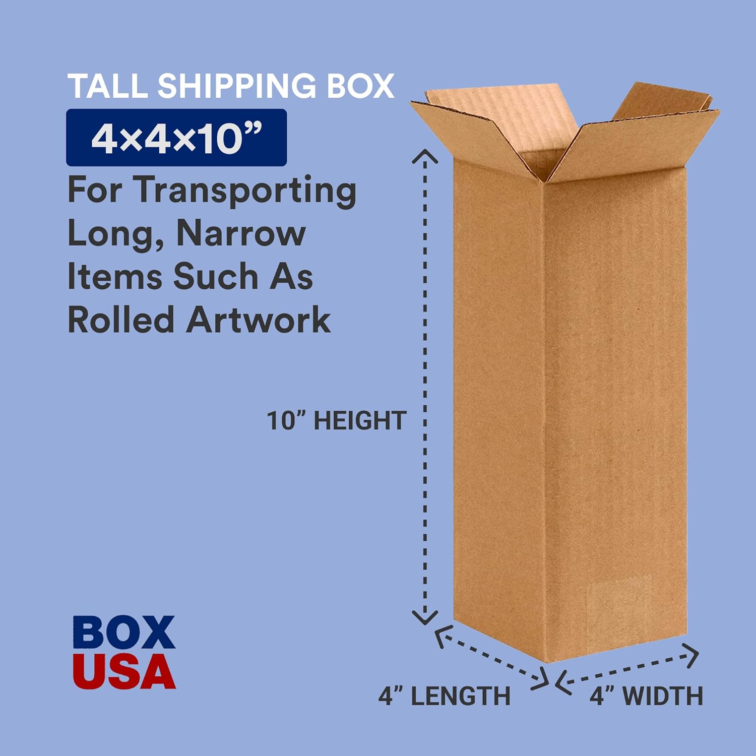 BOX USA 4x4x10 Tall Corrugated Boxes, Tall, 4L x 4W x 10H, Pack of 25 | Shipping, Packaging, Moving, Storage Box for Home or Business, Strong Wholesale Bulk Boxes