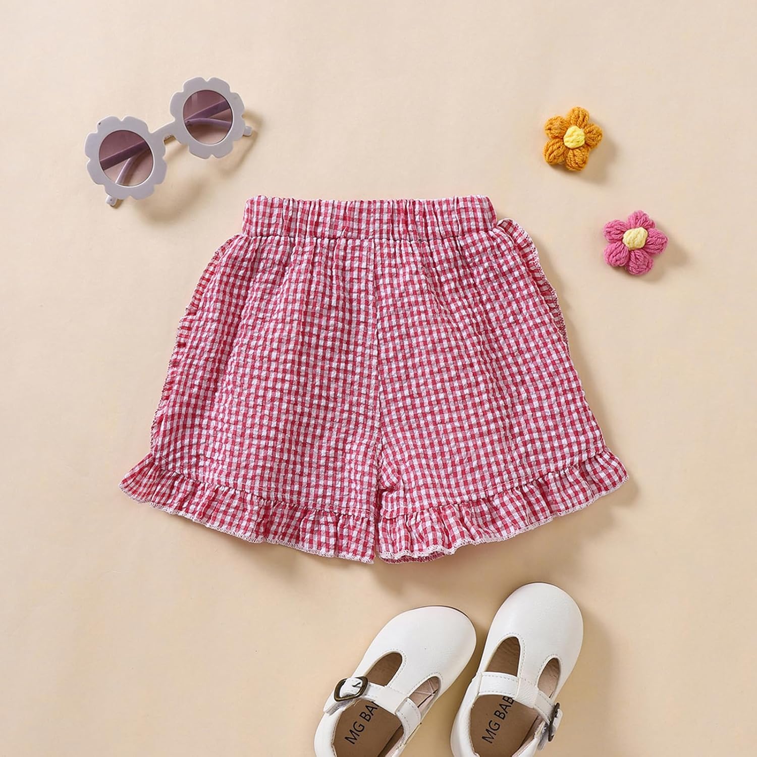 Toddler Baby Girl Ruffle Shorts Gingham Plaid/Stripe Elastic Waist Shorts Pants Bottoms Casual Summer Outfit - Image 4