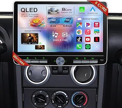 8 Core Car Radio 64G for Jeep Wrangler JK Compass Grand Cherokee Dodge Ram Upgrade Stereo Wireless CarPlay Android Auto,10.1 Touchscreen Head Unit Knob Design GPS WiFi AM/FM SWC