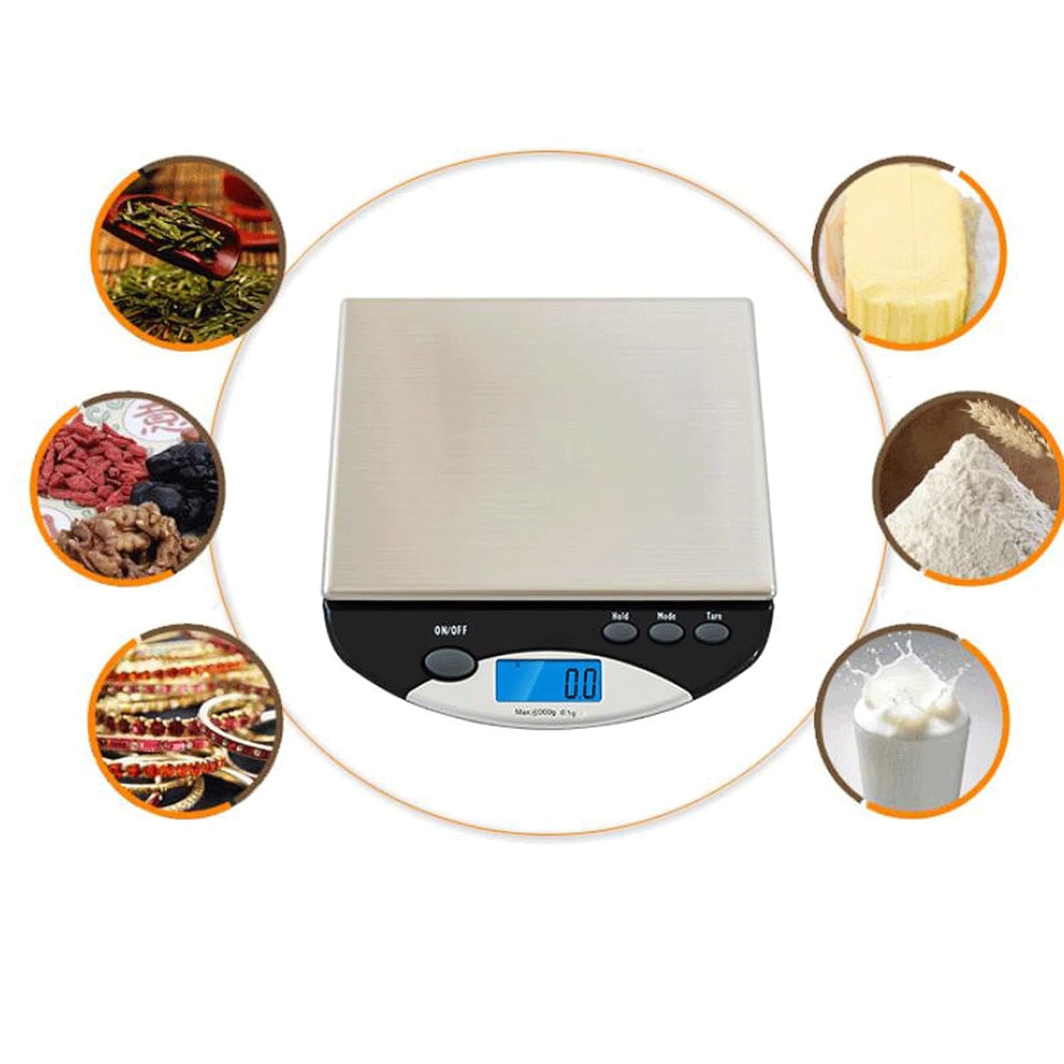 Kitchen Scale Digital Scale Kitchen Cooking Measure Tools Stainless Steel Weight Display Scale Overload Weight Scales(2KG/0.1g)