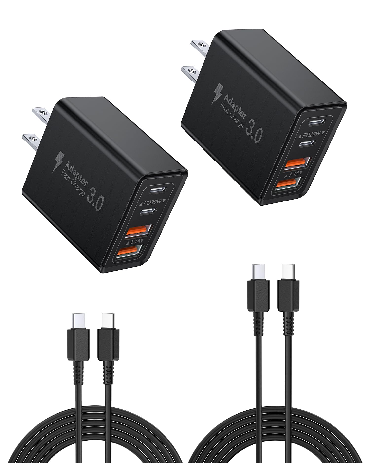 USB C Charger, 2-Pack 40W Port USB C Fast Wall Charger Type C Charging  Block Brick Cube, USB C Charger Block for iPhone 16/15/iPad Pro/AirPods