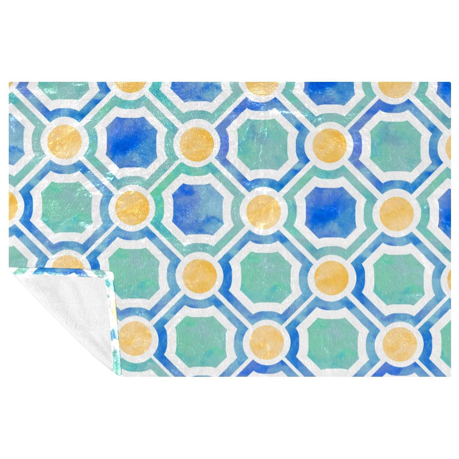 Couverture douce à motifs géométriques bleus, plaid chaud et léger 150 x 100 cm
