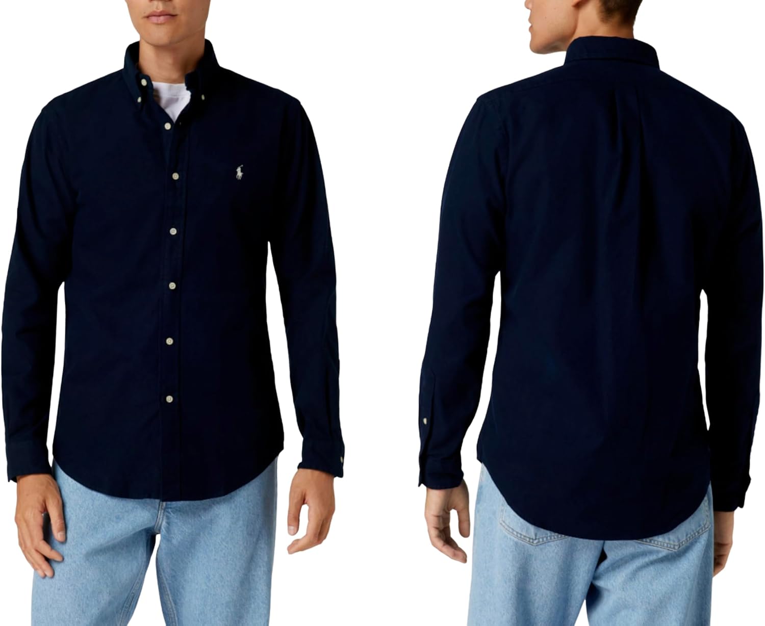 Ralph Lauren Men's Long Sleeve Shirt - Custom Fit Navy M M