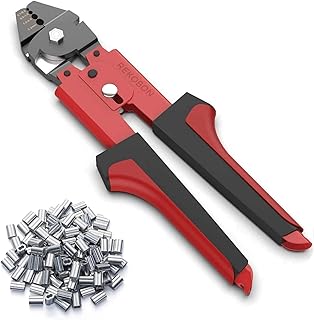 Crimping Tool, Wire Rope Crimping Tool, Up To 2.2mm Swager Crimper Fishing Wire Crimping Tool with 100 PCS Aluminum Double Barrel Ferrule Crimping Loop Sleeves Kit with Cutting Function for Cable
