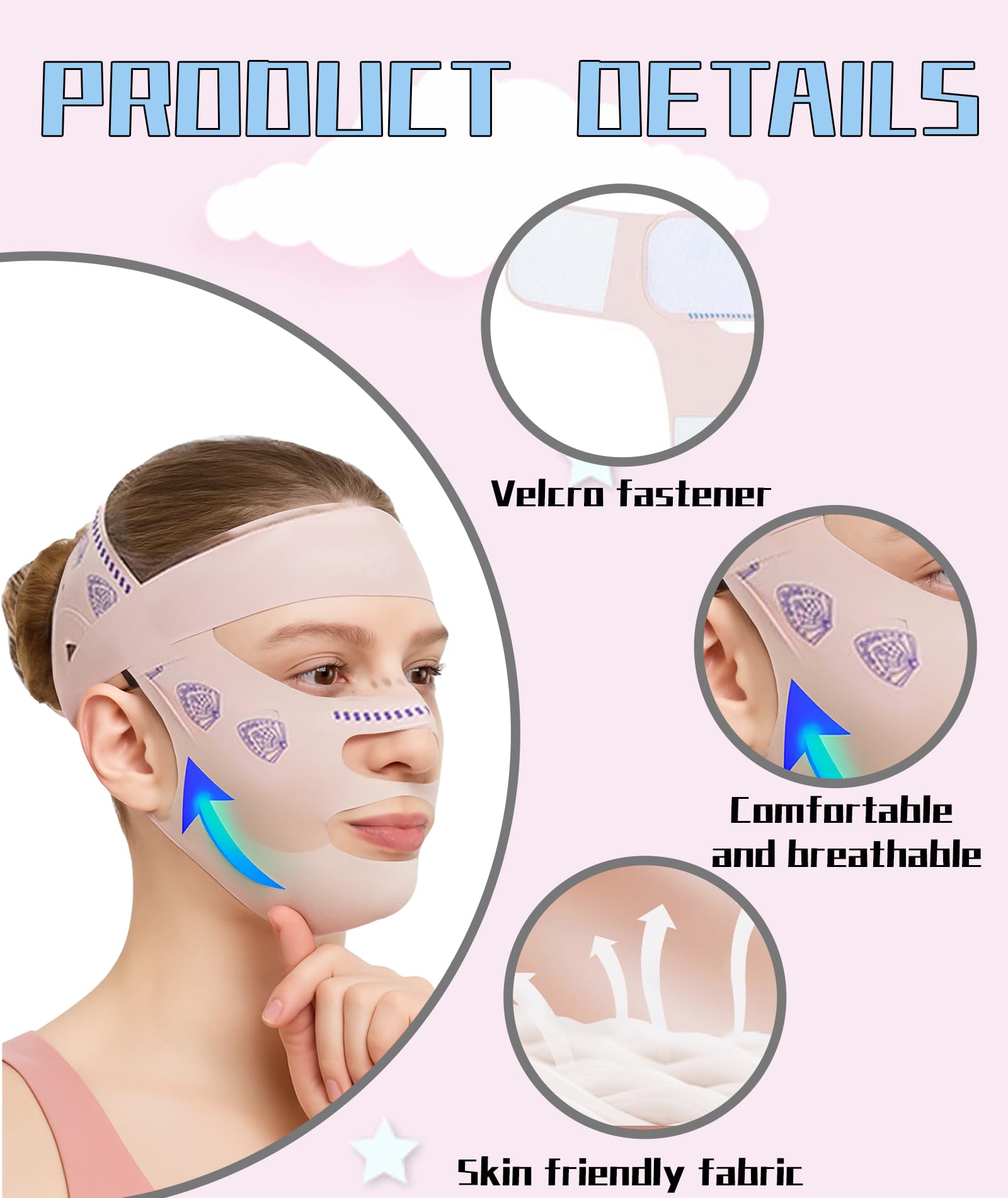 Face Lifting Mask, Double Chin Reducer and Jawline Shaper, V Shape Face Sculptor, Silicone Face Mask for Women and Men, Pink, Faces Fat Reducer and Lifting Belt for Daily Use and Sleeping 1