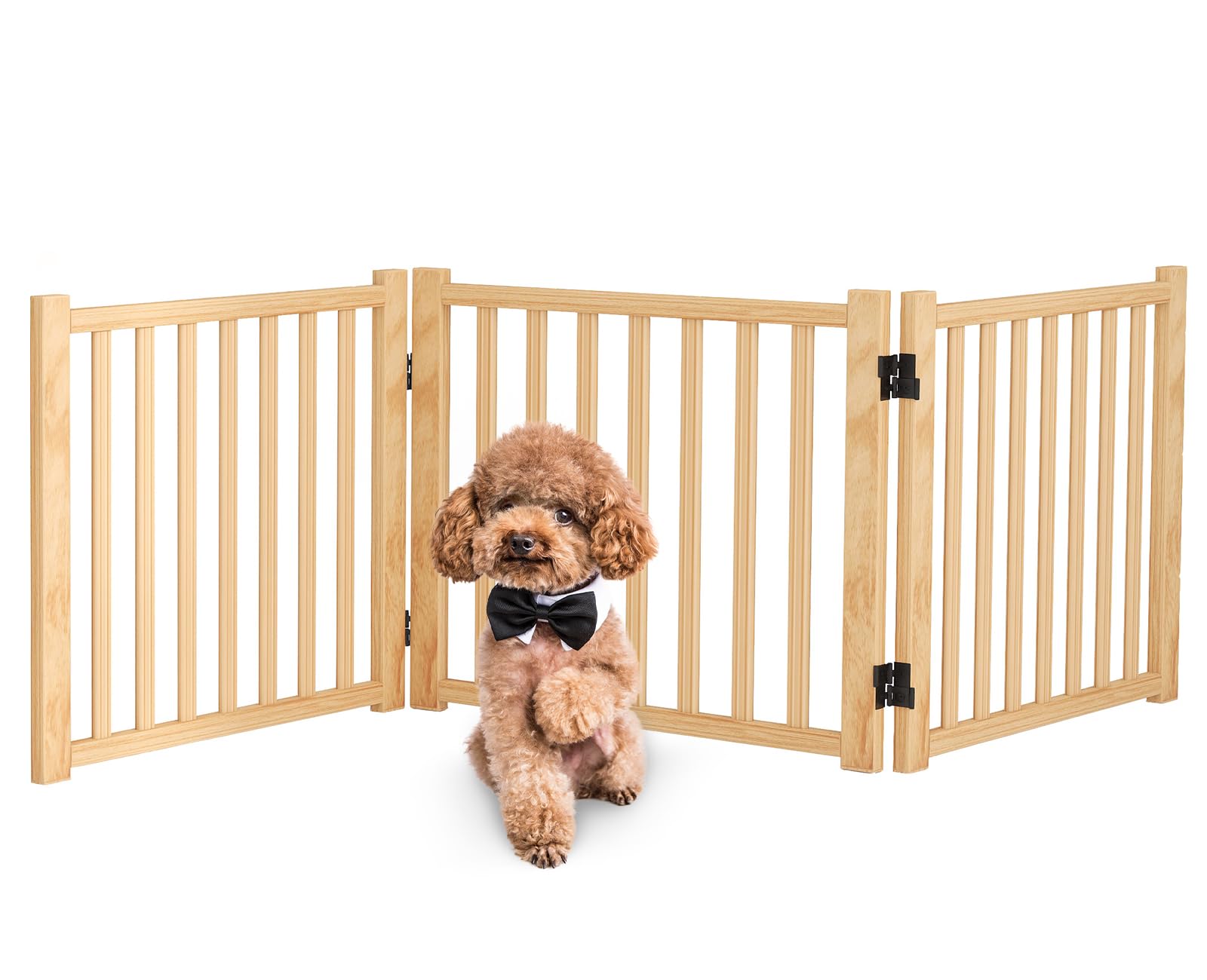 Oapety ペットゲート 置くだけ 犬 ゲート ペットフェンス 高さ43cm 幅175cm 自立型ゲート 折りたたみ式 犬フェンス 室内用 ペット飛び出し防止柵 木製 玄関 軽量