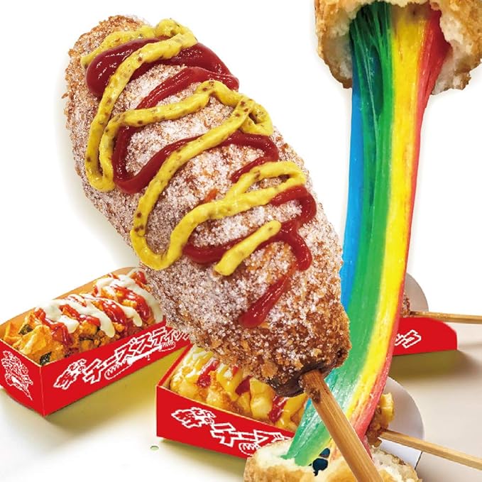 Amazon 業務用 レインボーチーズドッグ レインボーチーズハットグ トレイ付 100本セット 冷凍ポスター のぼりのpdfデータ付き 李さんの韓国チーズドッグ 李さんの韓国チーズドッグ 冷凍パン 通販