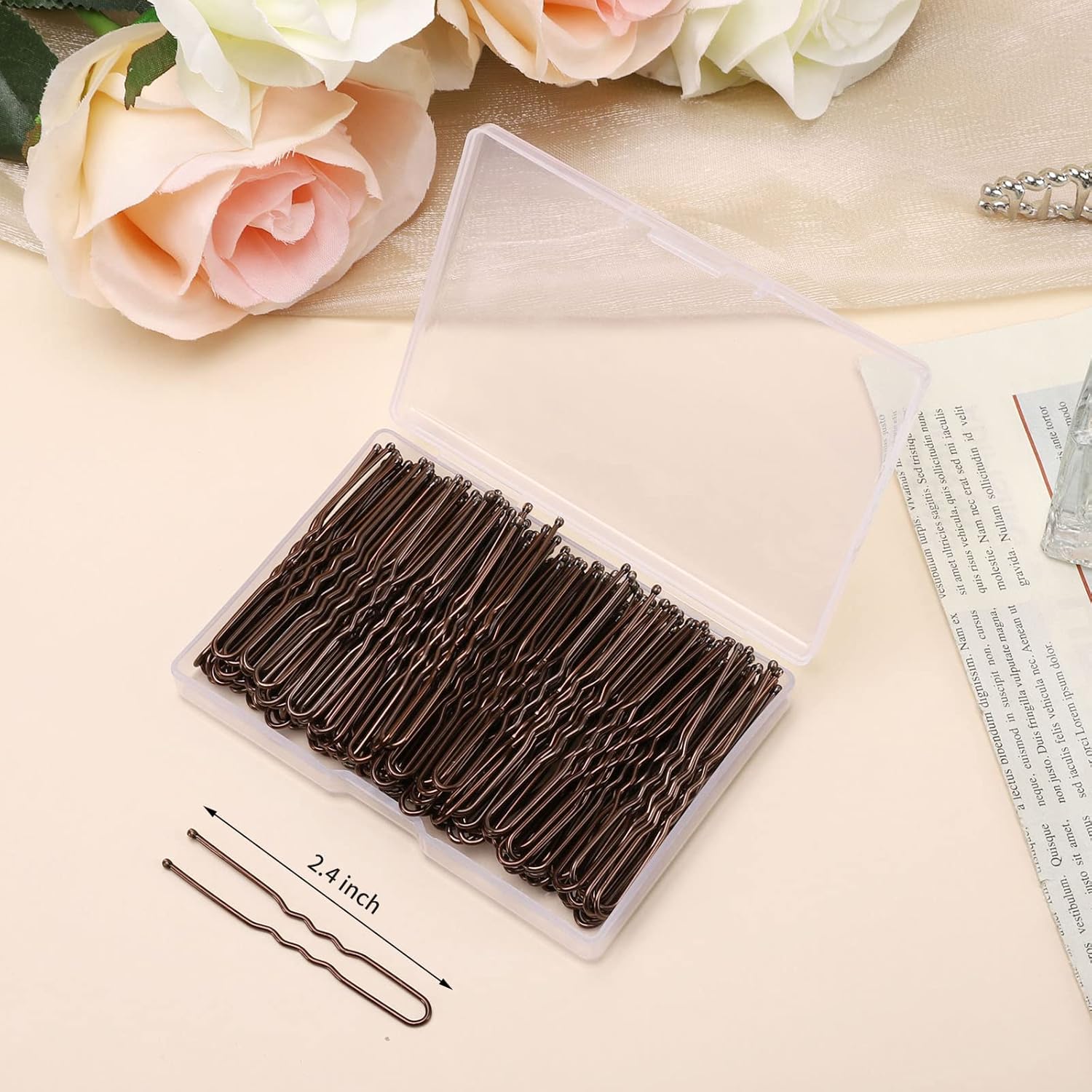 Cehony U Shaped Hair Pins, 200 Count Buns Waved U-shaped Hair Pins for Updos with Box for Women Lady Girls Bobby Pins French Historical Hair Pin Hair Styling Pins Hair Accessories (Brown, 2.4 Inch) : Beauty & Personal Care
