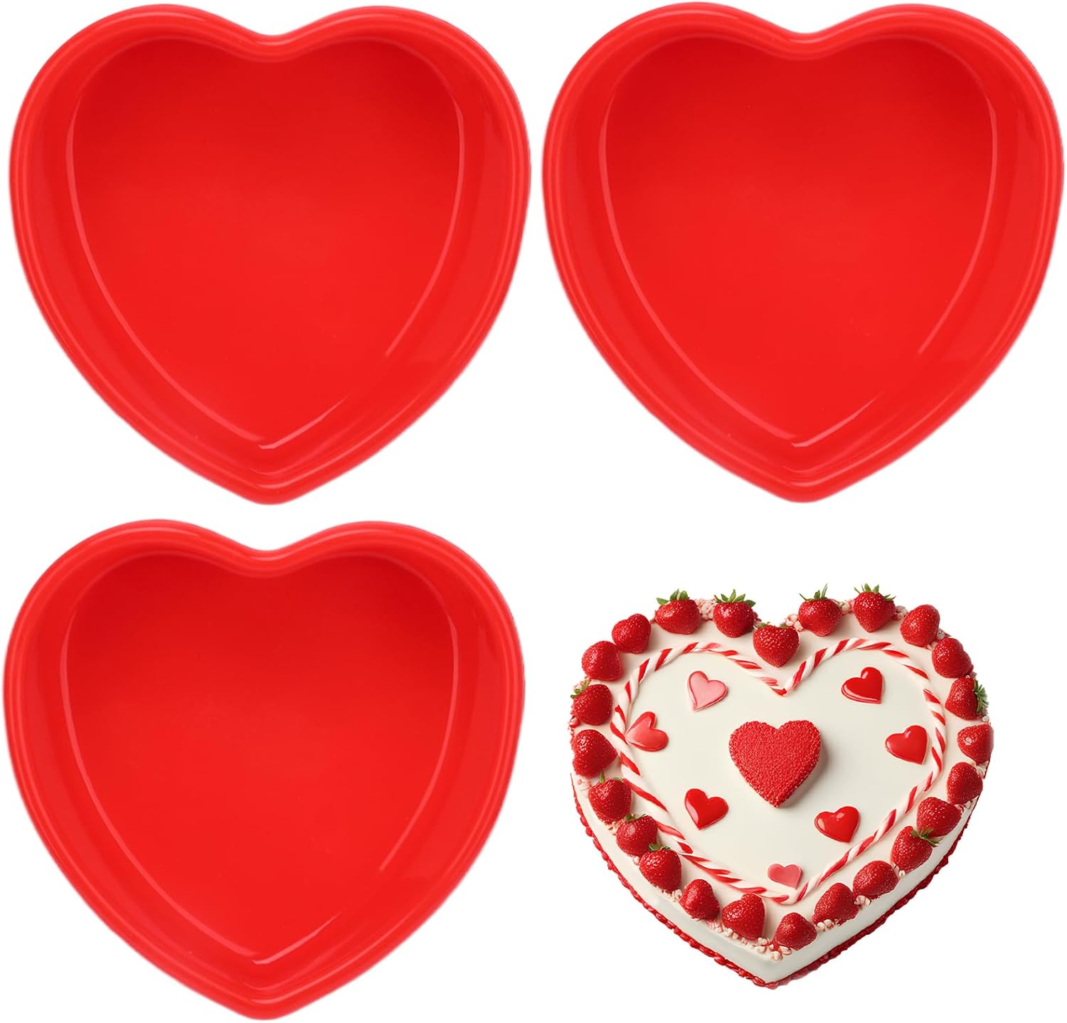 3 PCS Silicone Heart Shaped Cake Pans 5 Inches Mini Heart Shaped Cake Pans Nonstick Heart Baking Cake Mold for Birthday, Wedding (red, 5inch-3pack) Red 5inch-3pack
