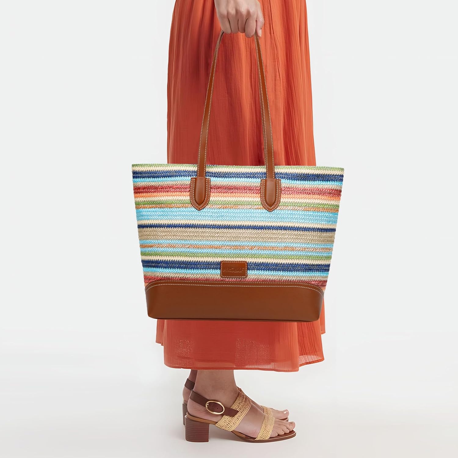 HKCLUF Tote Bag for Women,Woven Shoulder Bag for Woman Vegan Leather Hobo Purse Satchel Handbags With Zipper Pockets - Image 8