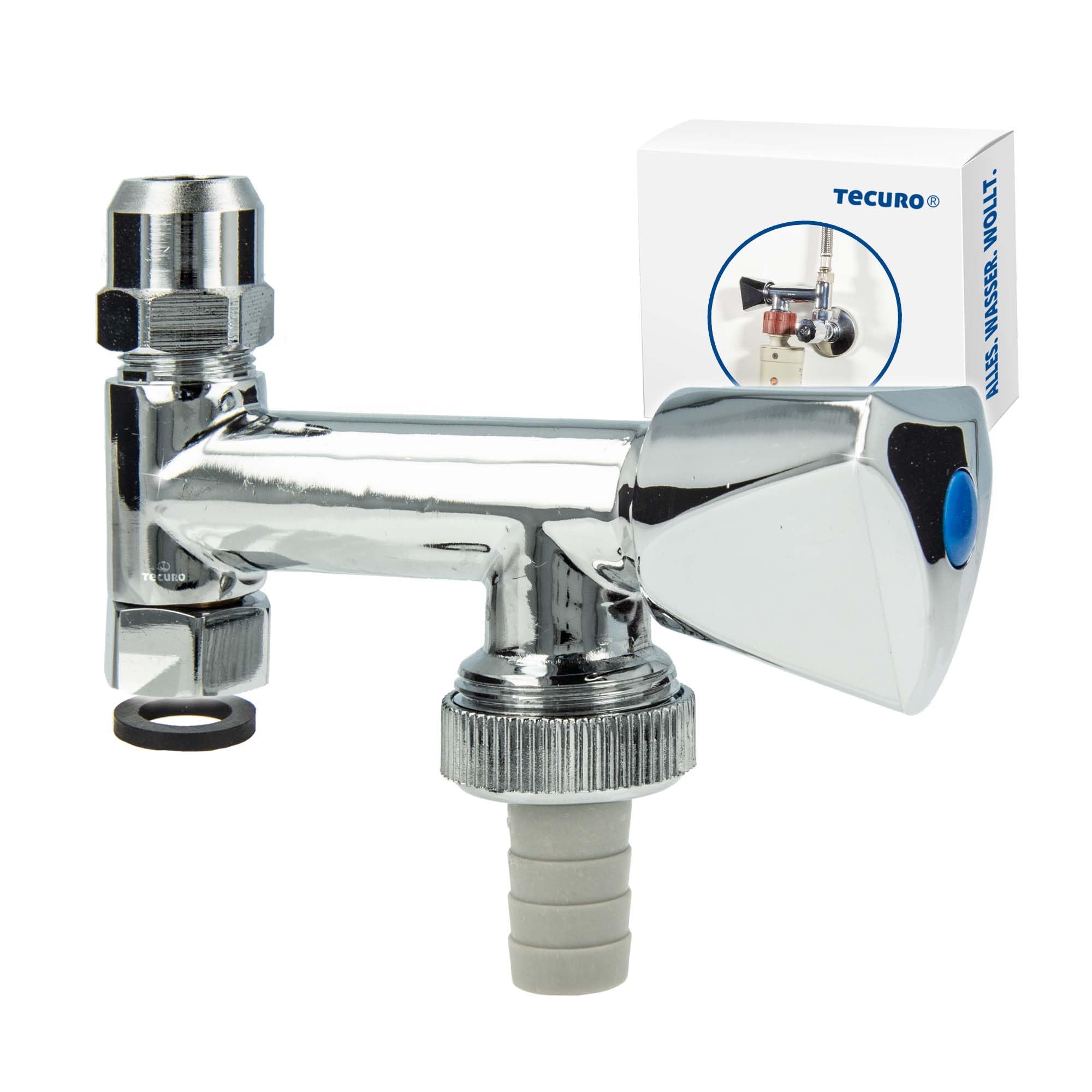 Tecuro Device Additional Valve Device Valve Angle Valve Eckfix Easy Assembly, Chrome-plated