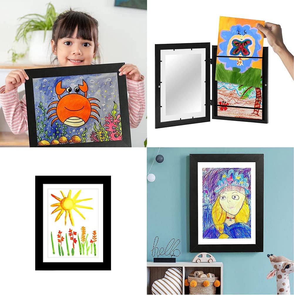 Lot De 2 Cadres Photo Pour Dessins D'Enfants – Format A4 – Ouverture Magnétique Facile, Cadre En Bois Blanc Élégant Pour Œuvres D'Art & Créations