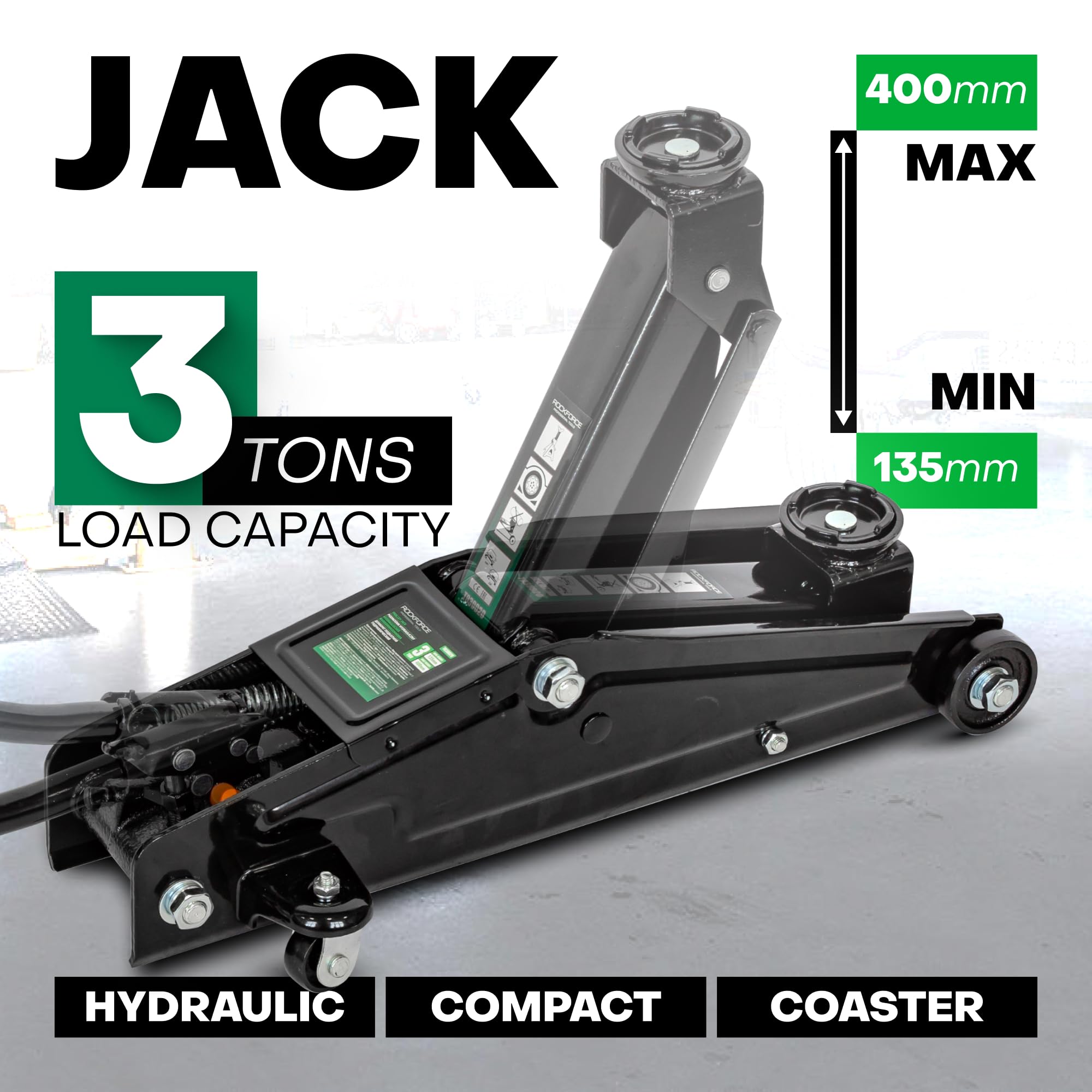 Gato Hidráulico para Coche 3T – Elevador Coche Taller con Altura Ajustable 135-400mm – Gato Hidráulico para Coche con 2 Ruedas Giratorias – Gato de Taller para Coche, SUV, Familiar – Robusto y Seguro