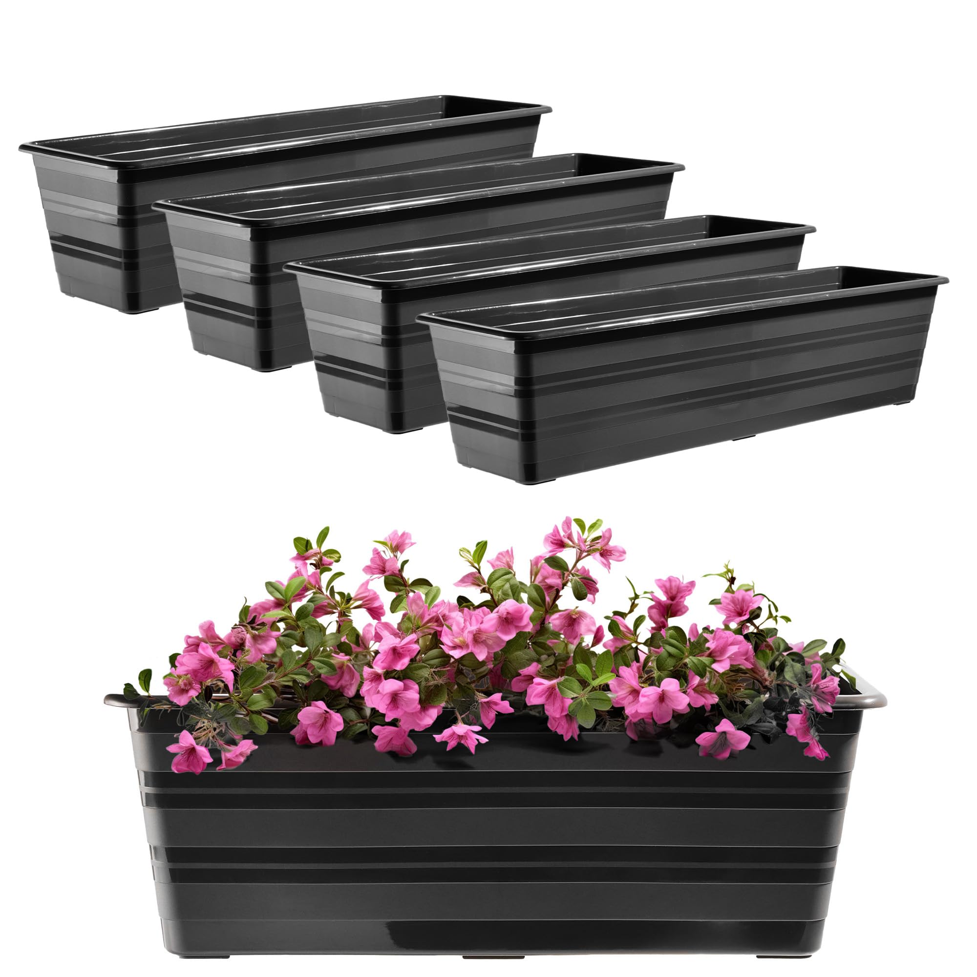 KADAX Set 4x60 cm Blumenkasten Anthrazit, Balkontopf aus Kunststoff, Witterungsbeständiger Pflanz-Kasten, Blumentopf, Geländerkasten für Blumen