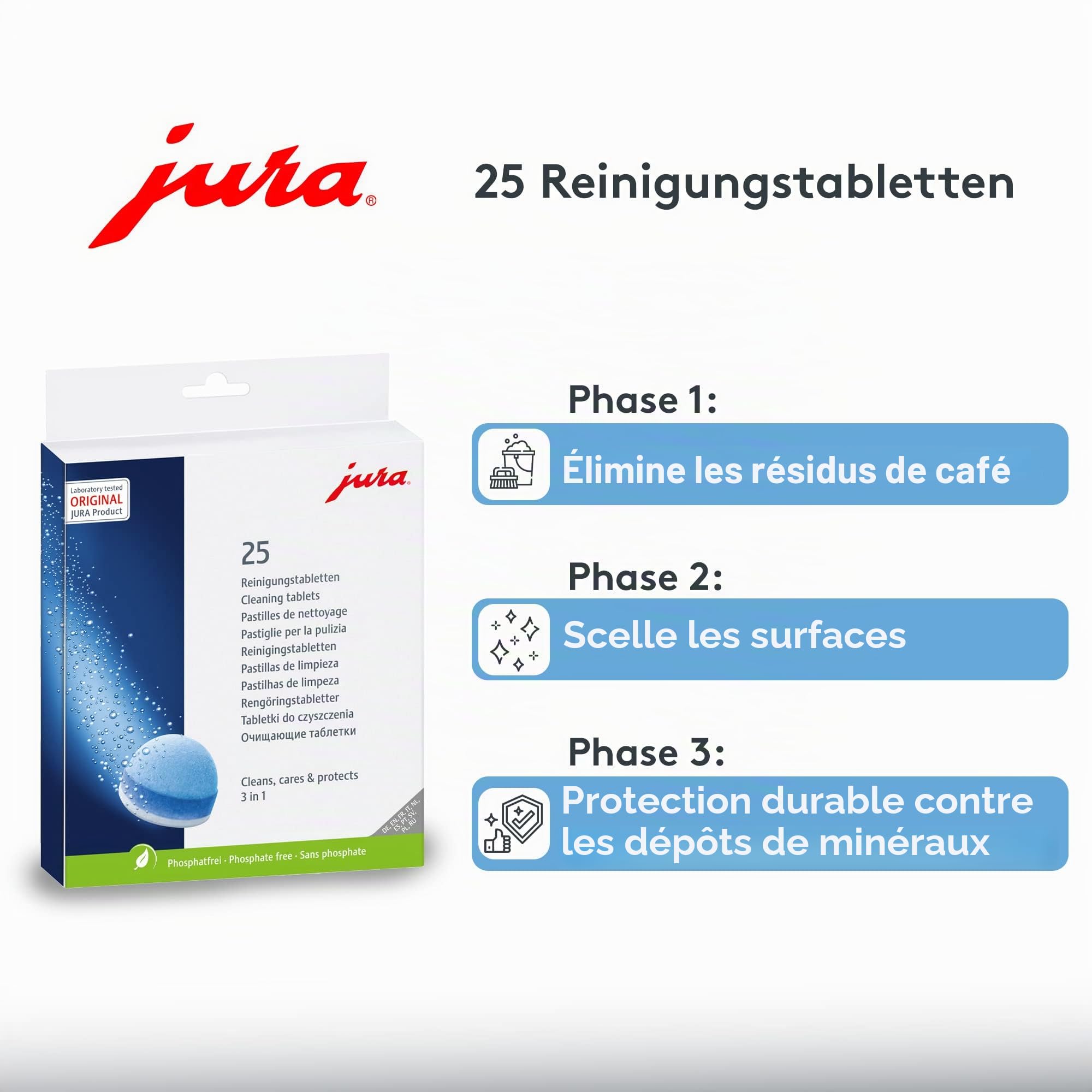 Jura Pastilles de nettoyage triphasées pour machines à café automatiques