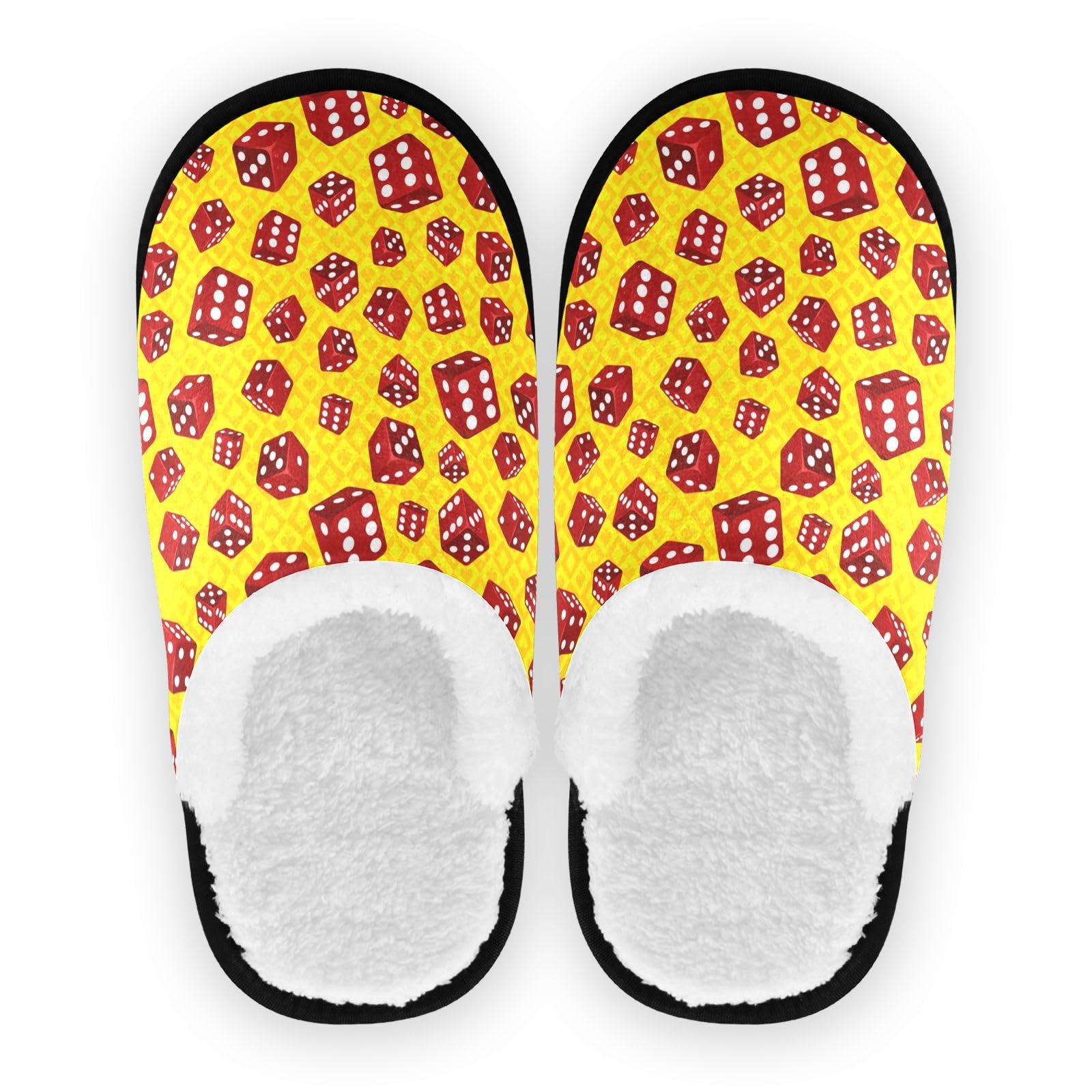 Ajusmeau Red Dices Poker Suits Cozy Slippers for Women Men Indoor Washable Fuzzy House Shoes with Anti-Skid Sole