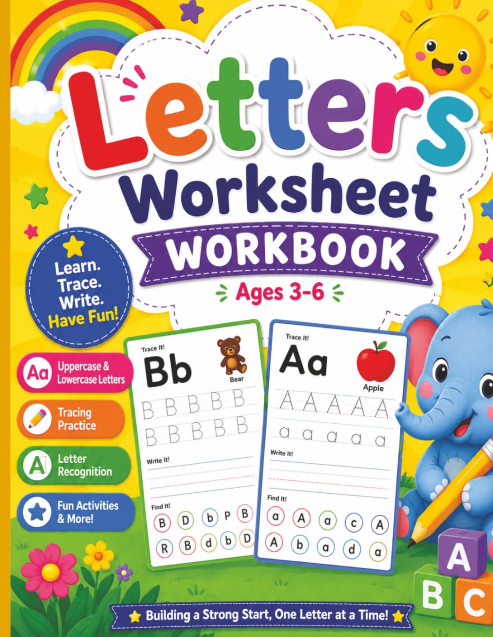 Letters Worksheet Workbook Learn Alphabet Preschool Kindergarten: Trace Letters Writing Practice Activities