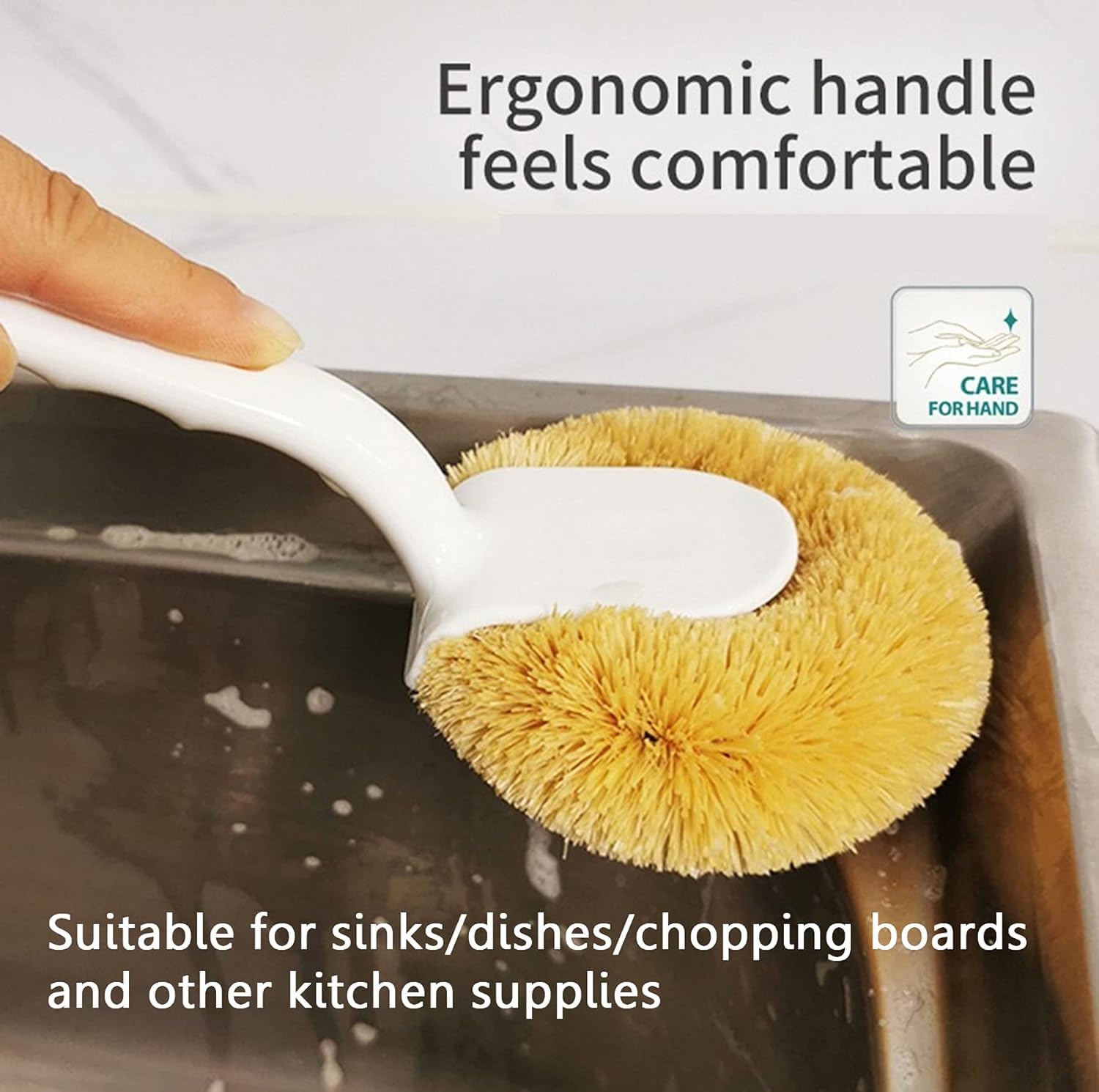 bosig® Kitchen Cleaning Supplies Natural Coconut Plant Fiber Bristle No Hurt Pot Suitable for Pot/Pan/Sink/Dish/Chopping Board Ergonomic PP Handle Easy Labor-Saving Firm Durable Brush. 3