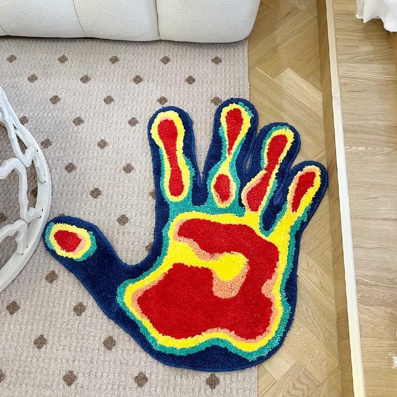 LAKEA Handmade Palm Rug Shape Tufted Carpet Plush Fluffy Soft Multiple Color Home Decor Living Room Bedroom Room Aesthetic (31.5X31.5 Inch) image 4