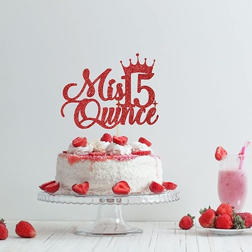 Miniatura 4 de Mis Quince 15 - Decoración para tartas de cumpleaños de 15 años, decoración de cumpleaños de 15 años, purpurina roja