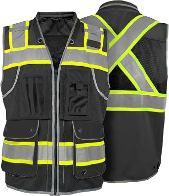 High Visibility Safety Work Vest for Men, Surveyor Safety Vest with Pockets, ANSI/ISEA 107-2020 Class 2