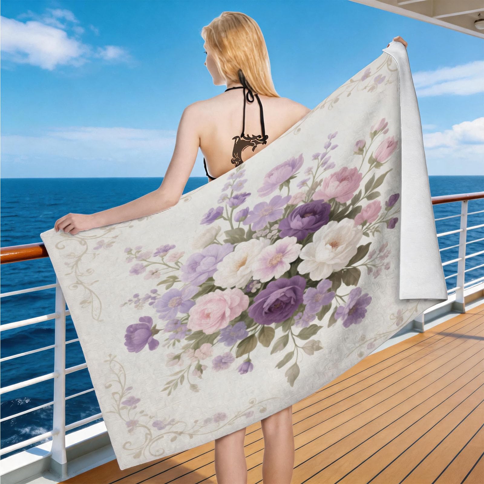 Hongduo Microfiber Quick Dry Beach Towel Flower Illustration, 3D Watercolor Flowers Beach Towels Absorbent Fast Drying Bath Towels, Travel Camping Gym Swimming Bathroom (100x200cm)