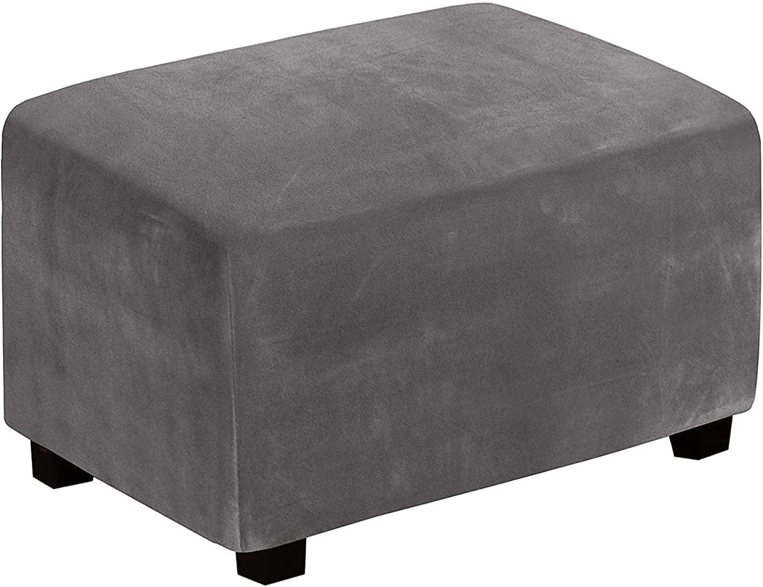 Konsilsa Velvet Ottoman Slipcover Rectangle,Ottoman Covers Removable Footstool Protect Footrest Covers Elastic Bottom (Color : Grey, Size : Large)